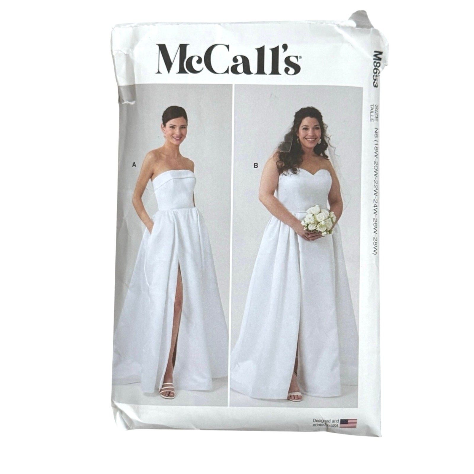 McCall\'s Sewing Pattern M8653 Sizes Women’s 18W-28W Strapless Wedding Gown Uncut