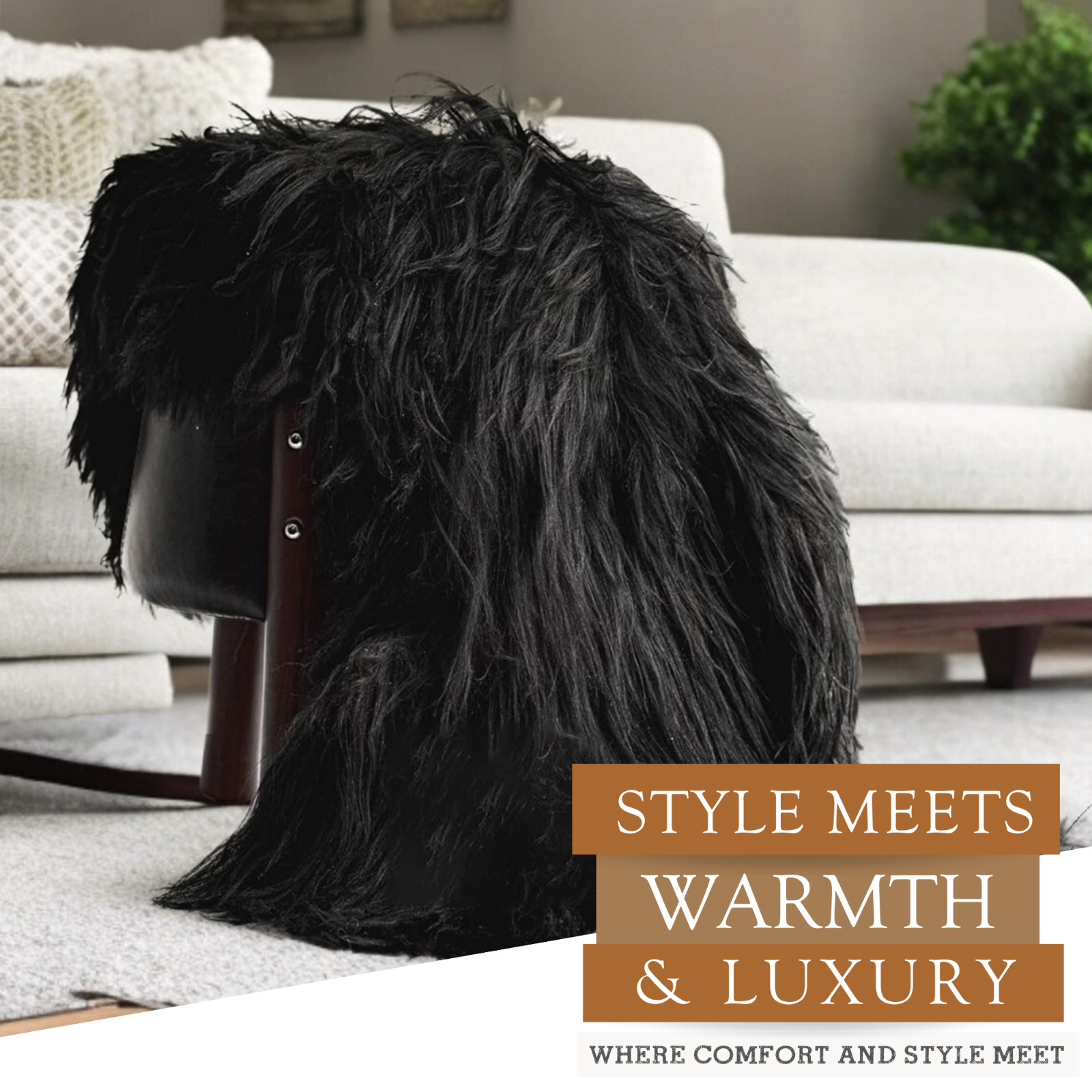 Real Icelandic Sheepskin Rug Natural Black - Size 2 x 3-4\'