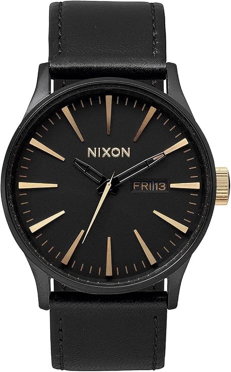 Nixon Sentry Leather Watch Wristwatch Matte Black/Gold Nixon Sentry Leather Watch Wristwatch Matte Black/Gold