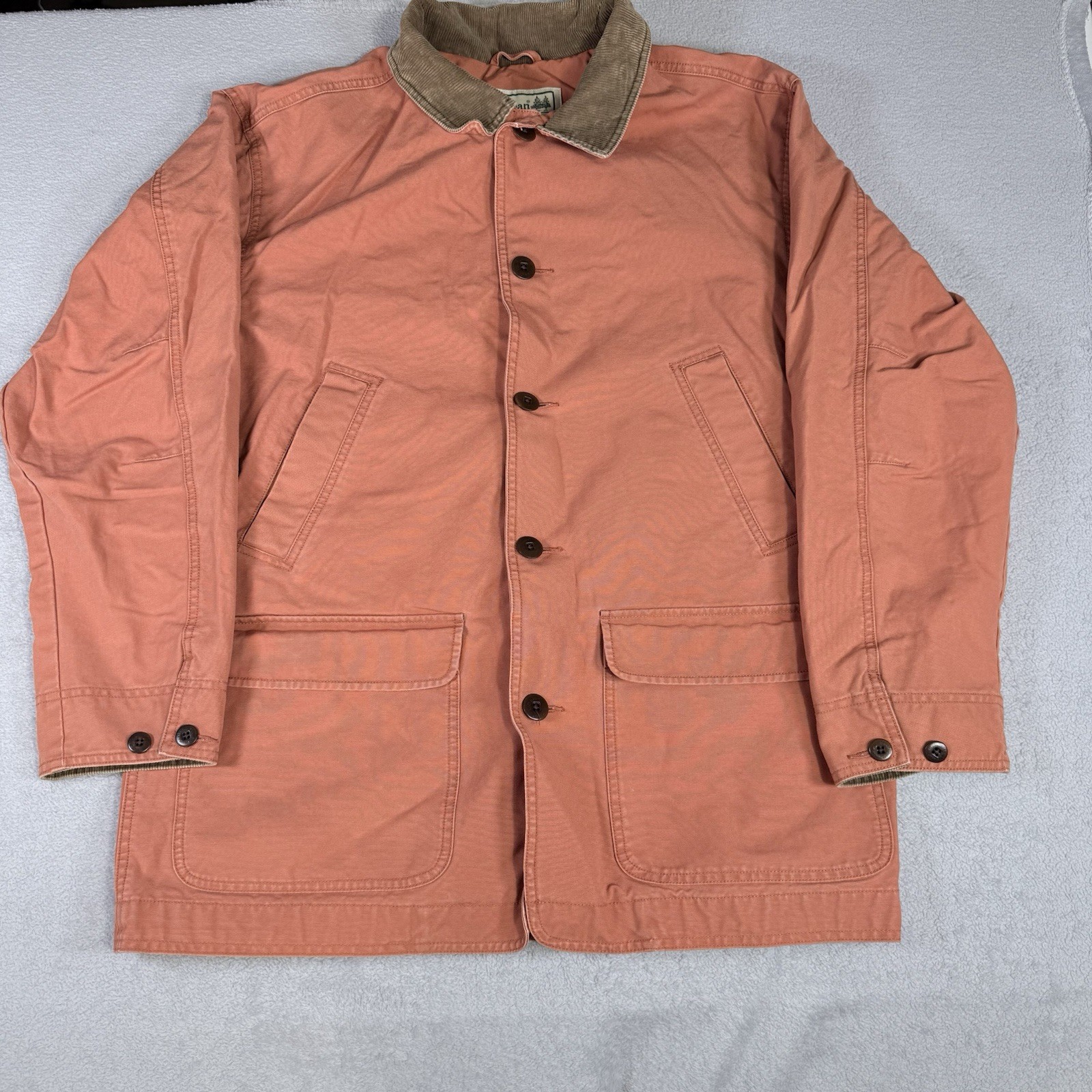 LL Bean Chore Coat Mens Large Orange Canvas Corduroy Collar Barn Coat Vintage LL Bean Chore Coat Mens Large Orange Canvas Corduroy Collar Barn Coat Vintage