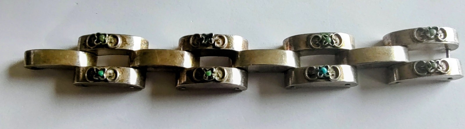 Vintage Silver Turquoise Panel Link Bracelet 8 Stone 7.5 in 72.38g