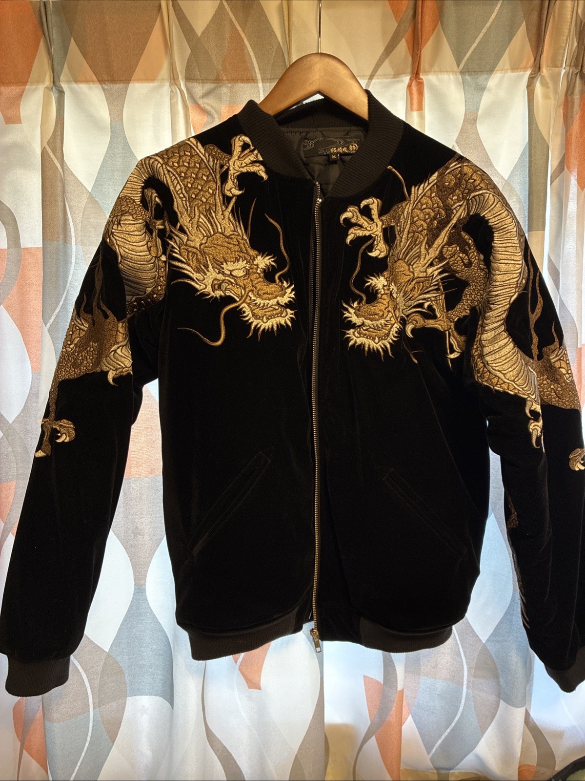 karakuri tamashii Dragon Embroidered Sukajan Souvenir Velvet Jacket Mens M Black