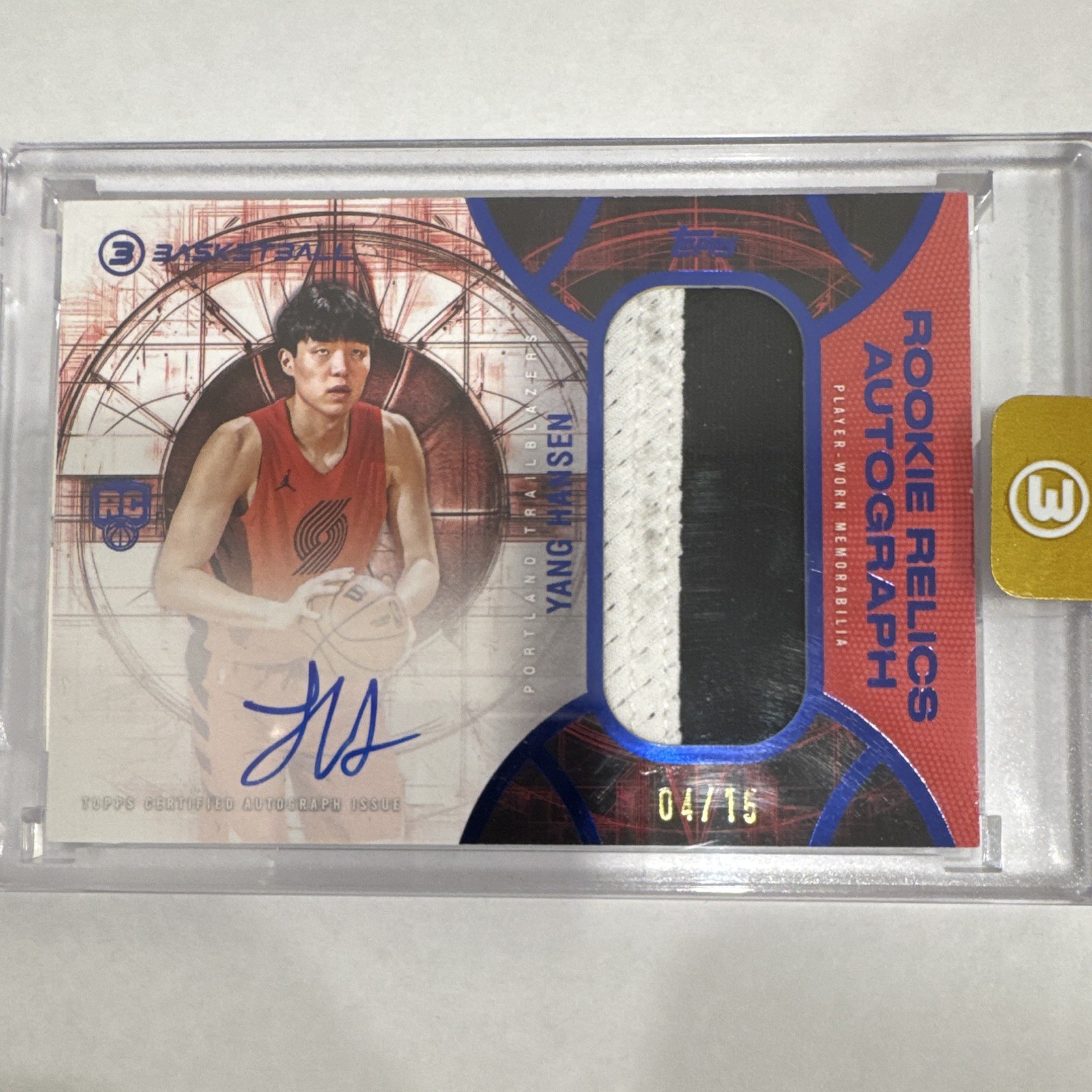 2025-26 Topps 3 Yang Hansen Rookie Relics Auto /15 RRA RPA RC Blazers 2025-26 Topps 3 Yang Hansen Rookie Relics Auto /15 RRA RPA RC Blazers