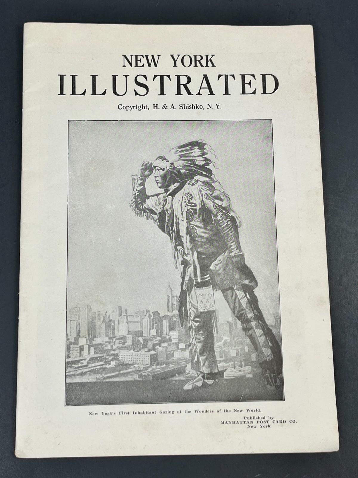 Antique 1920s New York Illustrated City Skyline Shishko Native American Indian