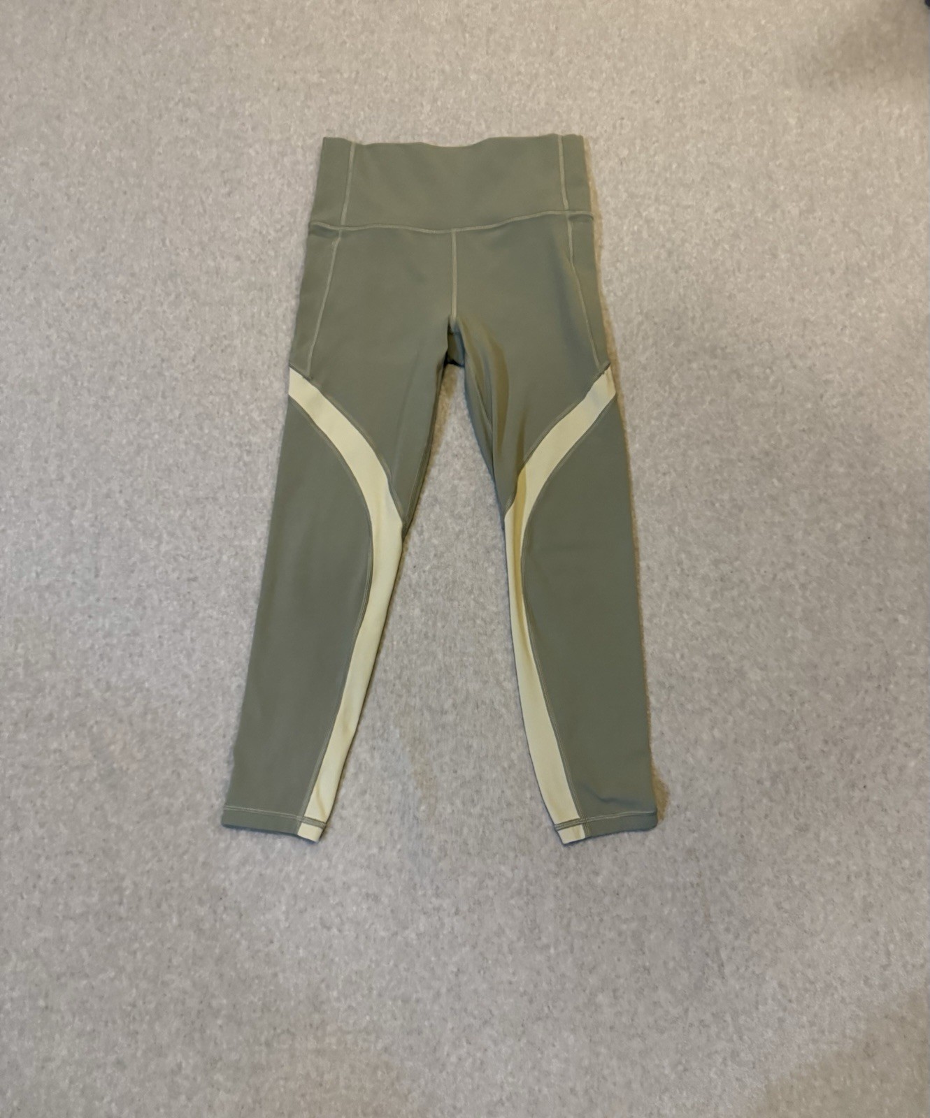 Athleta Leggings Womens Small Green Salutation Stash Pocket 7/8 Ankle Pockets
