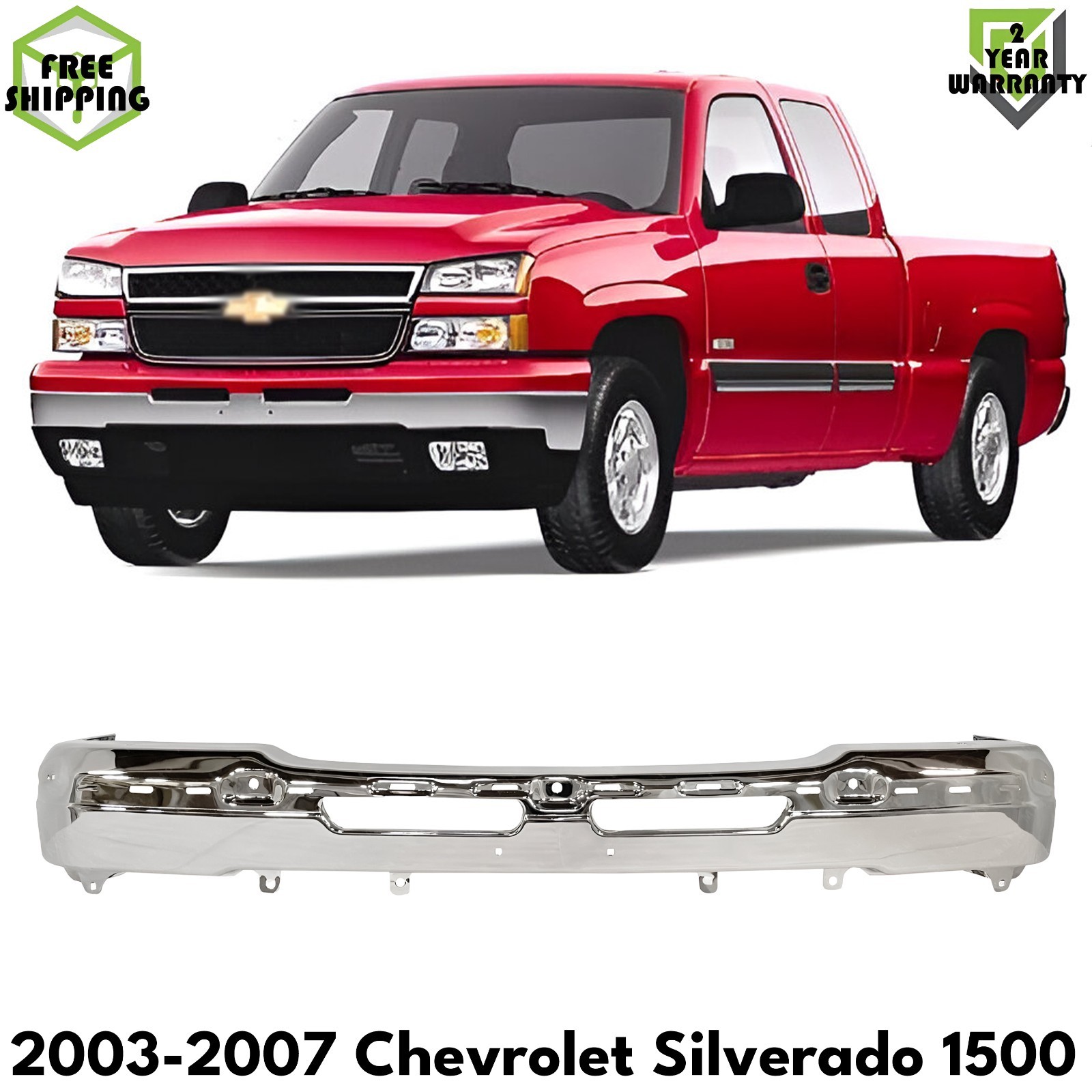 OE Replacement Bumper  Chrome Steel For 2003-2007 Chevy Silverado 1500 2500 3500