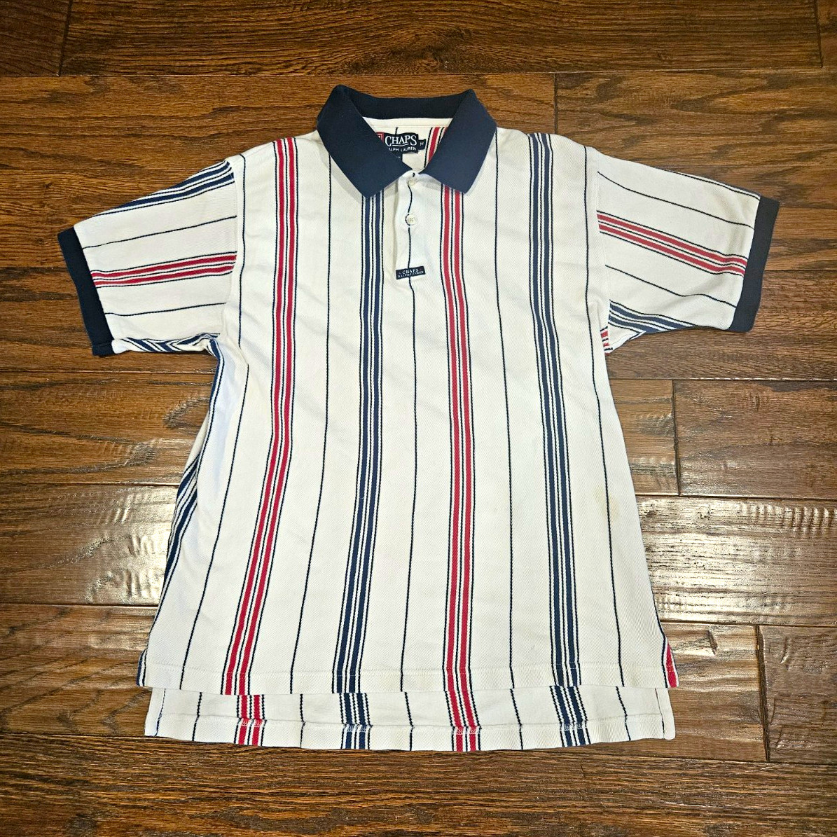 Vintage Ralph Lauren CHAPS Multi-Stripe Short-Sleeved Polo Shirt - Size Medium Vintage Ralph Lauren CHAPS Multi-Stripe Short-Sleeved Polo Shirt - Size Medium