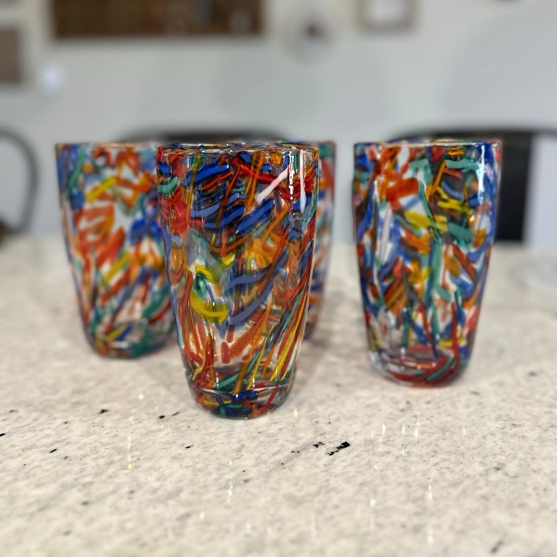 Set of 4 Multicolor pier 1 Confetti Swirl Glass Tumblers Drinking Glasses Set of 4 Multicolor pier 1 Confetti Swirl Glass Tumblers Drinking Glasses