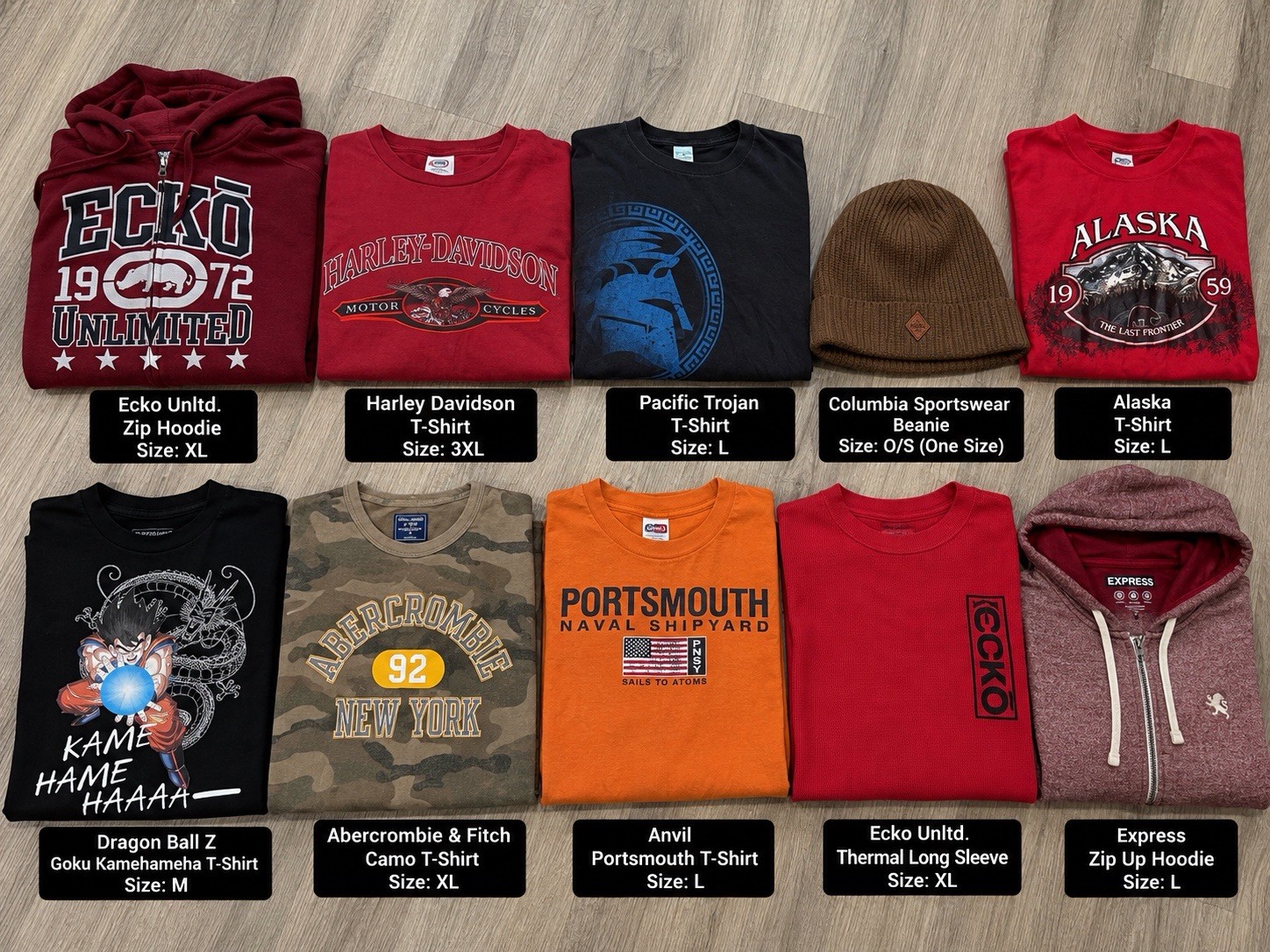 11 Piece Y2K Vintage Street Wear clothing bundle.        Harley Davidson Ecko