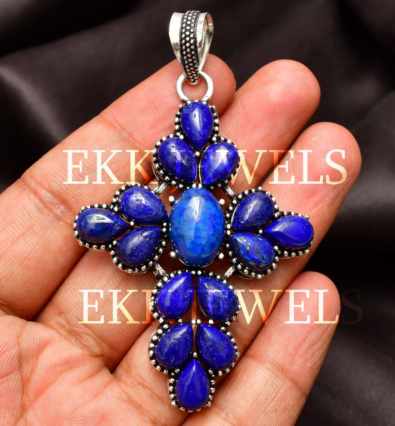 Natural Lapis Lazuli Gemstone 925 Sterling Silver Handmade Jewelry Pendant 2.80\