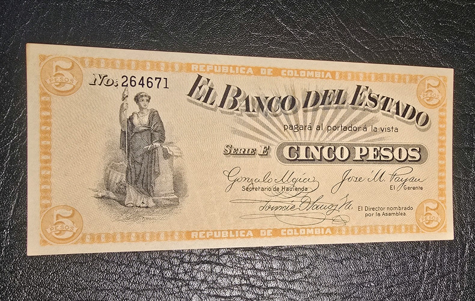 Hosford & Sons Ptg. Co. COLOMBIA 1900 Banco del Estadol 5 Pesos Popayan Hosford & Sons Ptg. Co. COLOMBIA 1900 Banco del Estadol 5 Pesos Popayan