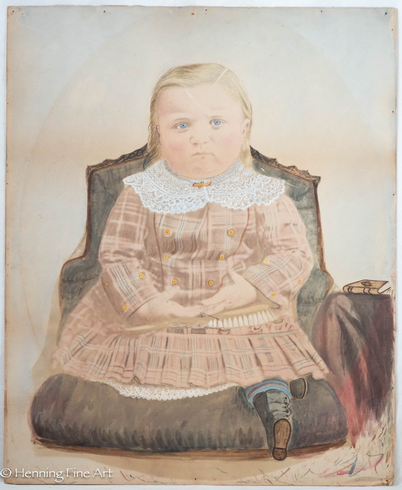 Antique 19th Century Folk Painting Childs Portrait Estella McCullum Huff 22x18\