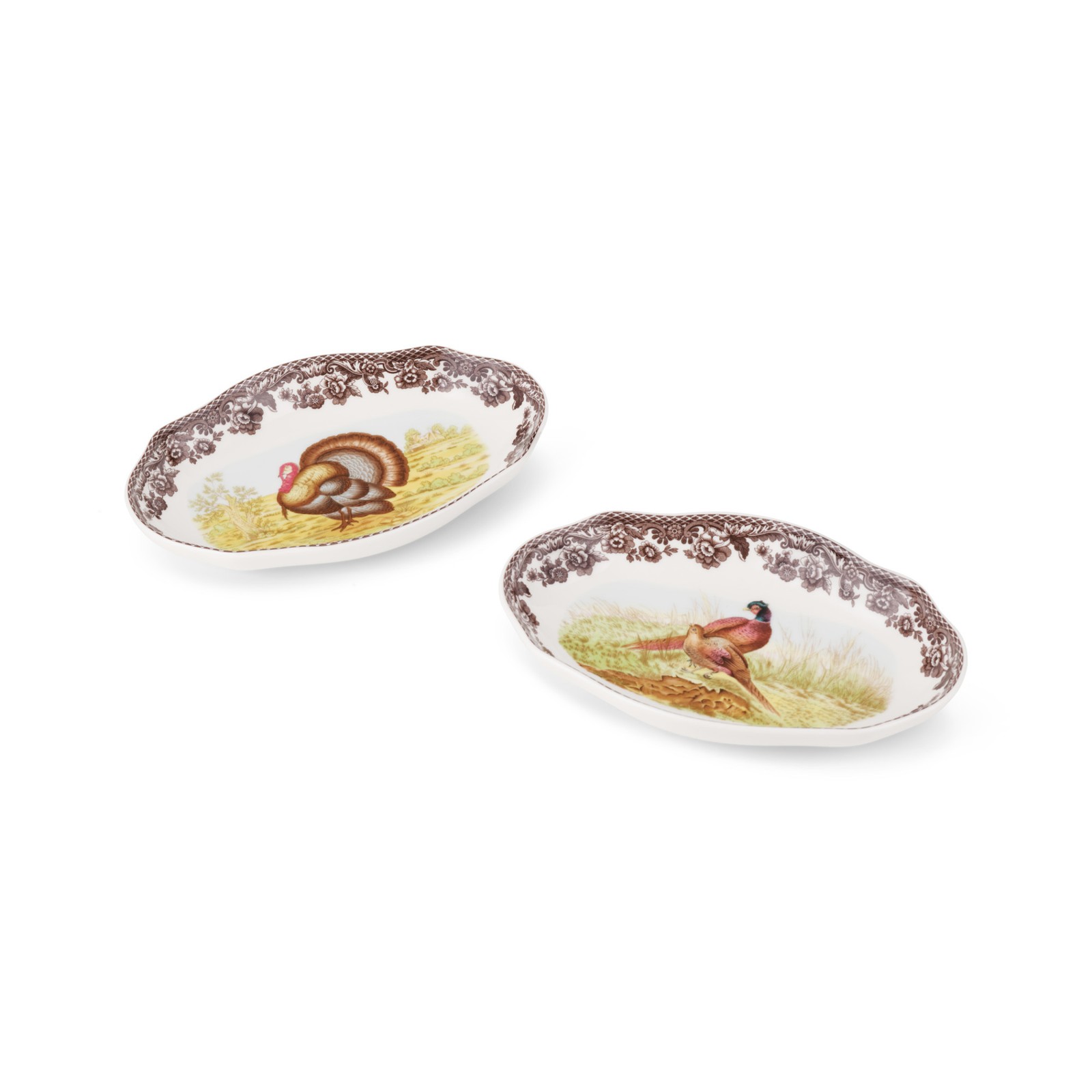 Spode Woodland Pickle Dishes, Turkey & Pheasant - Set of 2