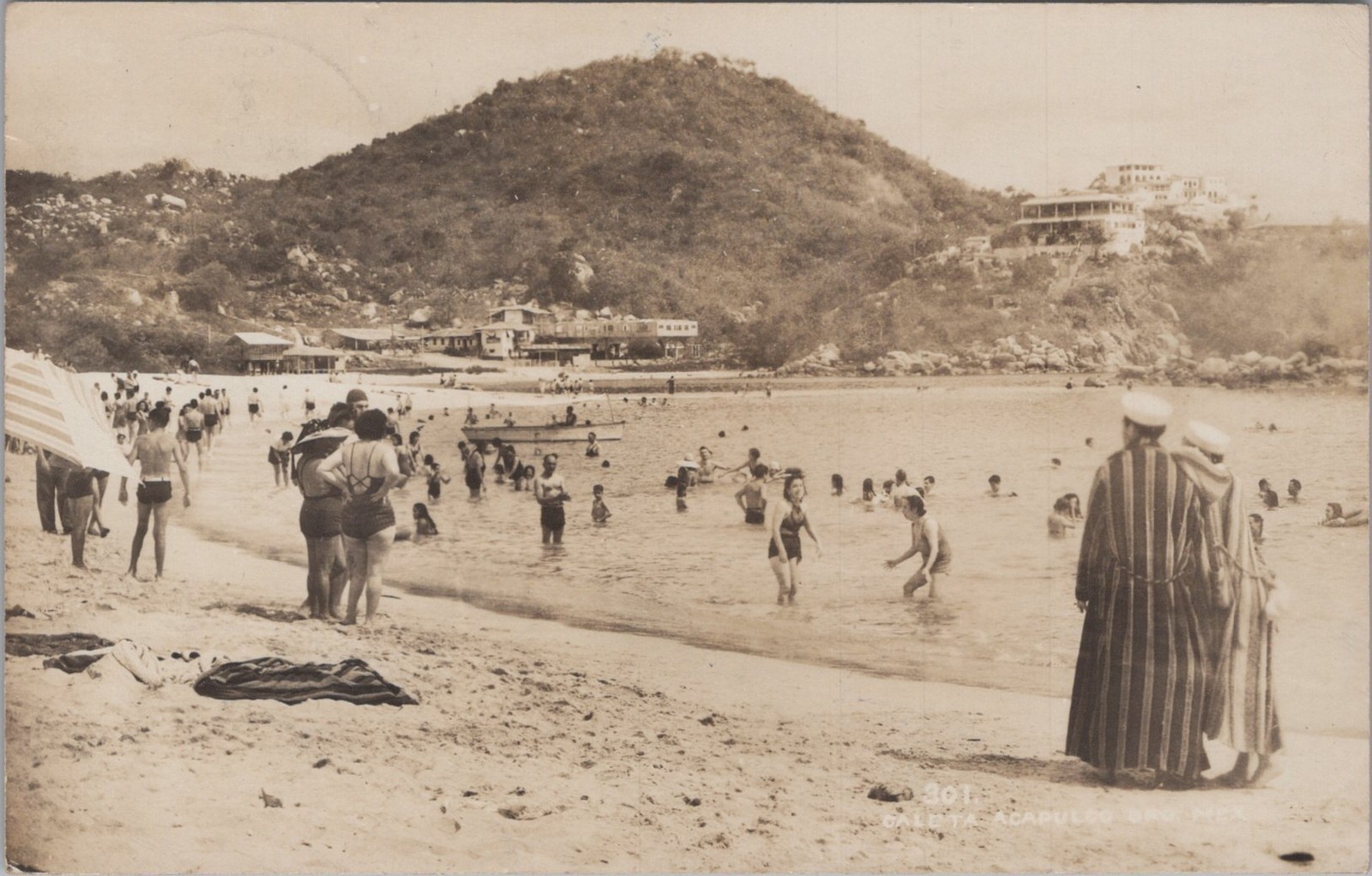 Caleta Beach Acapulco Mexico Bathers RPPC Camp Julia Crowell 1940s Postcard Caleta Beach Acapulco Mexico Bathers RPPC Camp Julia Crowell 1940s Postcard