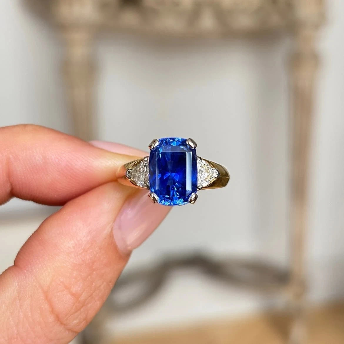 5.80 Ct Emerald Cut Natural Sapphire & Diamond Wedding Ring 14K  Yellow Gold