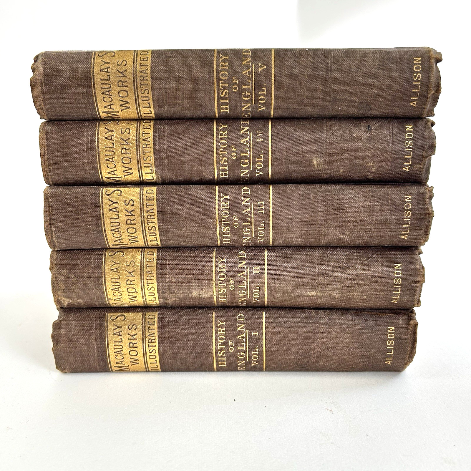 Macaulay\'s Complete Works Vols I - V History England 1885 Vtg Book Lot 5 Decor Macaulay\'s Complete Works Vols I - V History England 1885 Vtg Book Lot 5 Decor