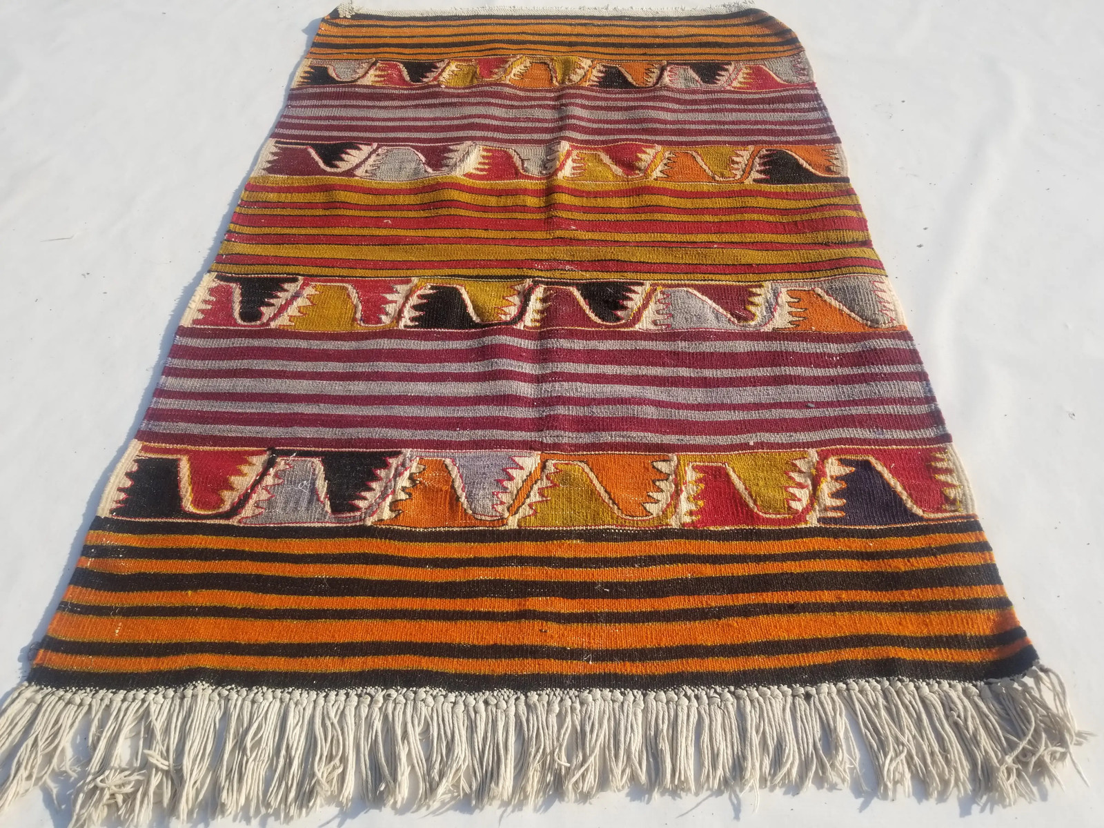 Vintage Traditional Handmade Anatolian Wool Mustard Kilim 4.2x2.9ft Vintage Traditional Handmade Anatolian Wool Mustard Kilim 4.2x2.9ft