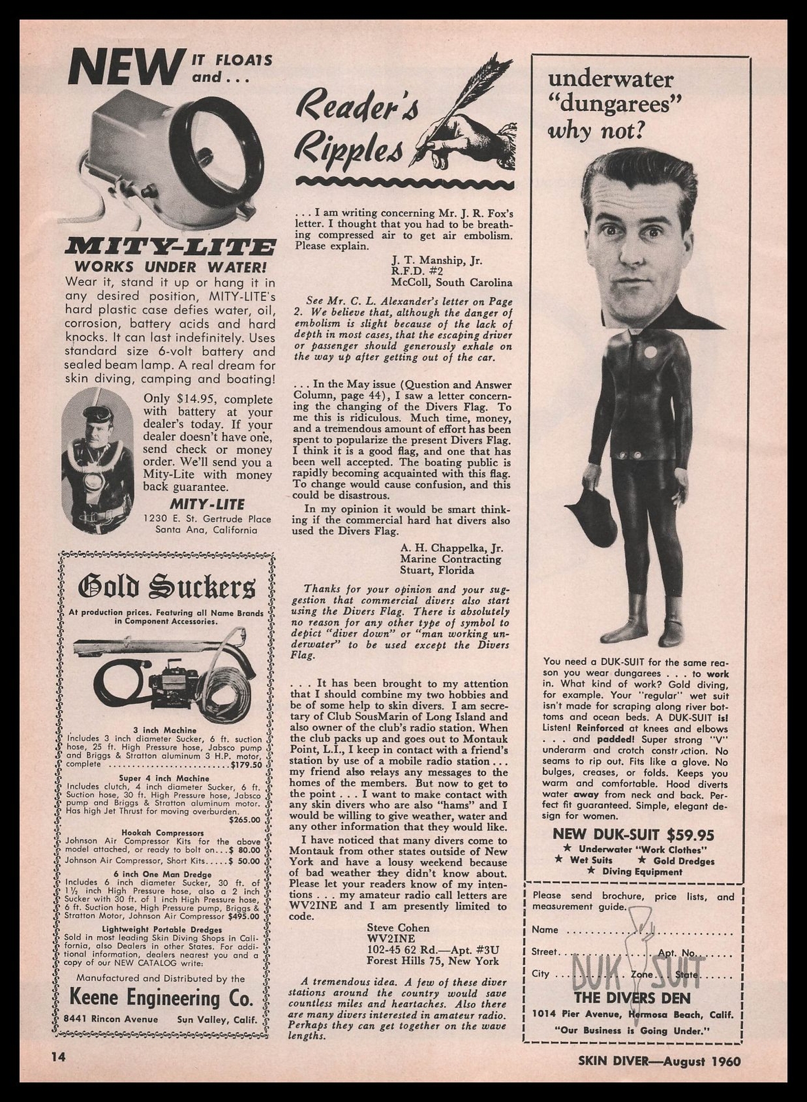 1960 Keene Engineering Sun Valley California Skin Diving \