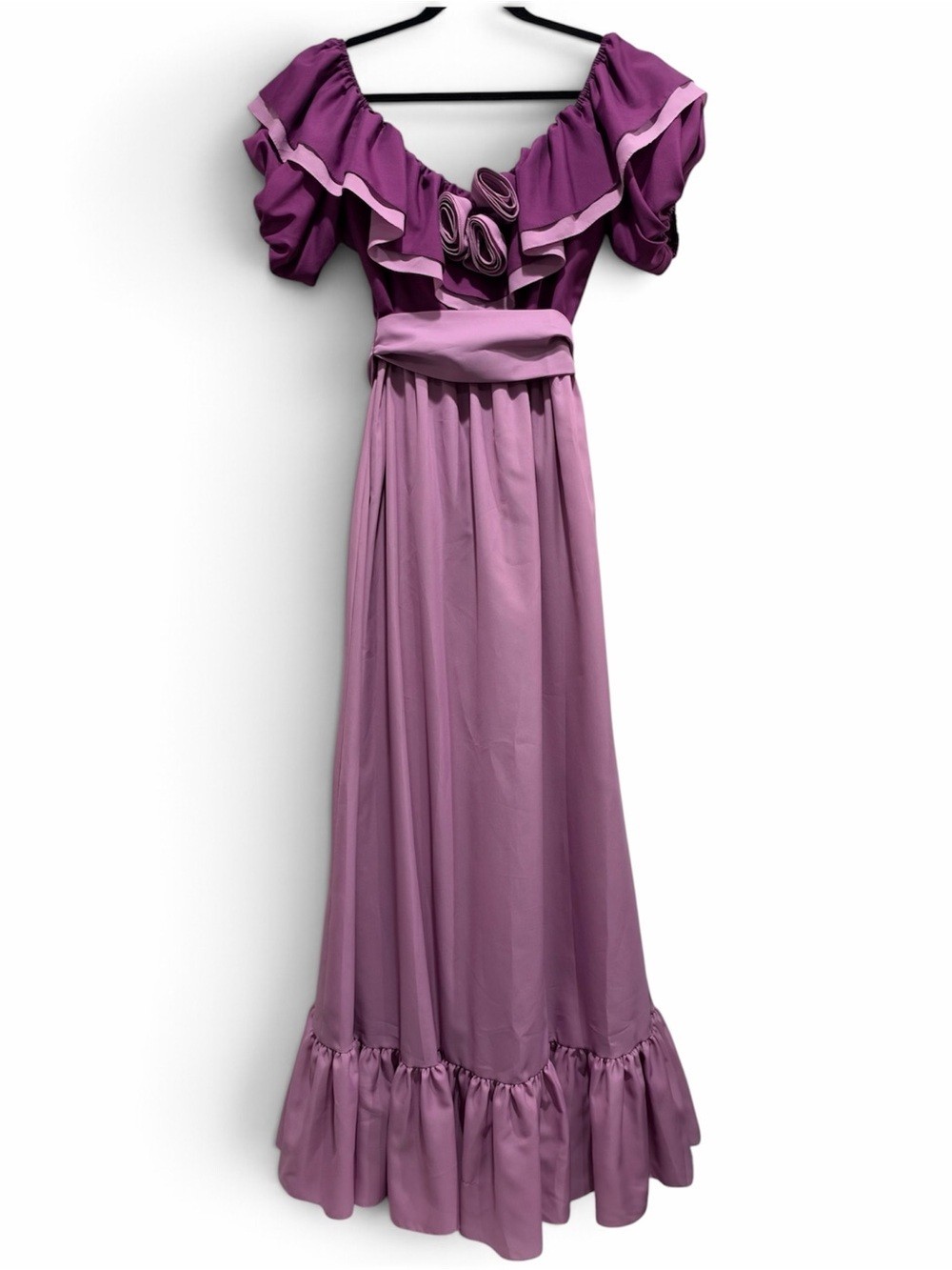 Vintage 70s Purple Ruffle Rosette Prairie Prom Formal Maxi Dress XS/S Vintage 70s Purple Ruffle Rosette Prairie Prom Formal Maxi Dress XS/S