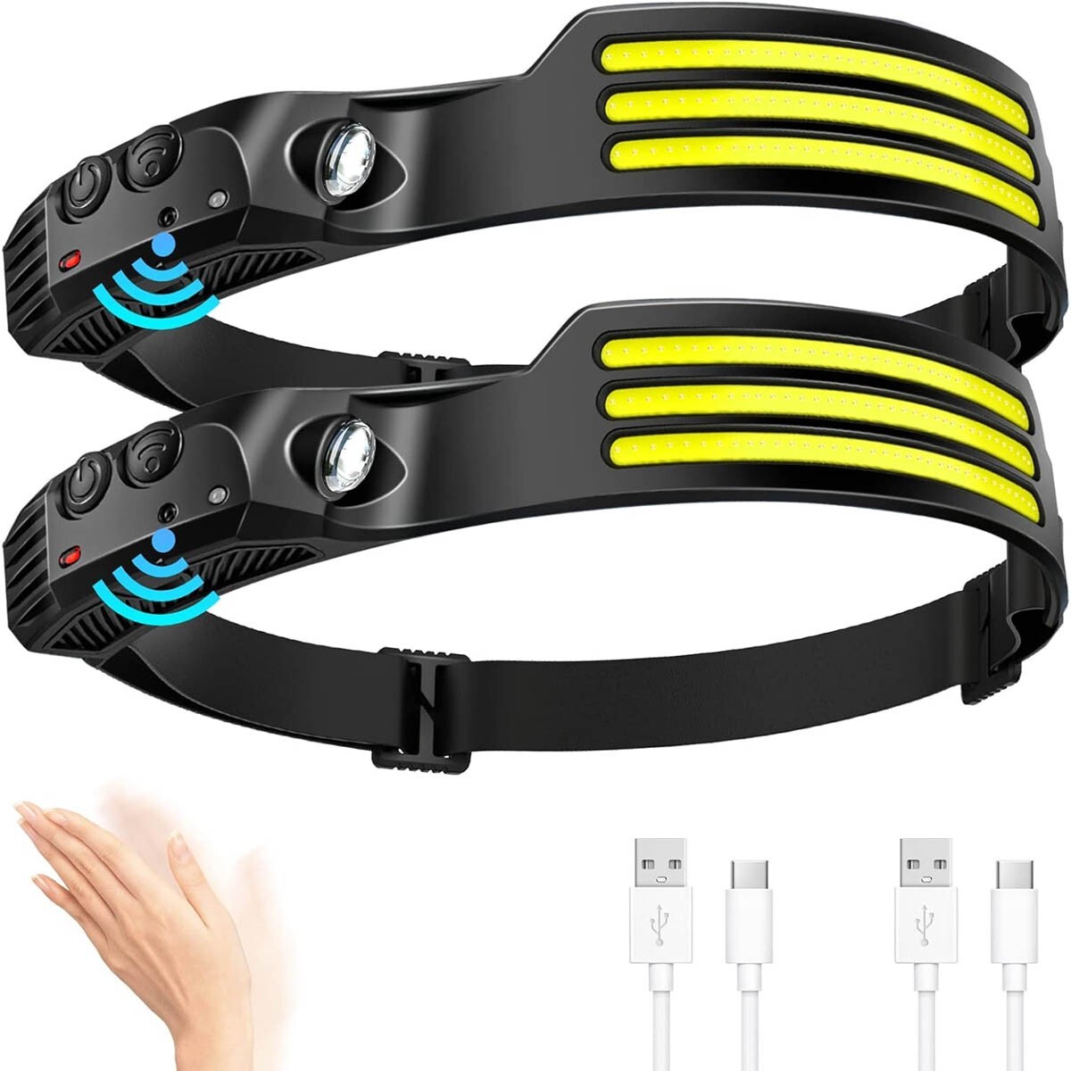 2 Pcs Waterproof COB Headlamp Night LED Sensor 230° Head Torch Headlight Lamp 2 Pcs Waterproof COB Headlamp Night LED Sensor 230° Head Torch Headlight Lamp