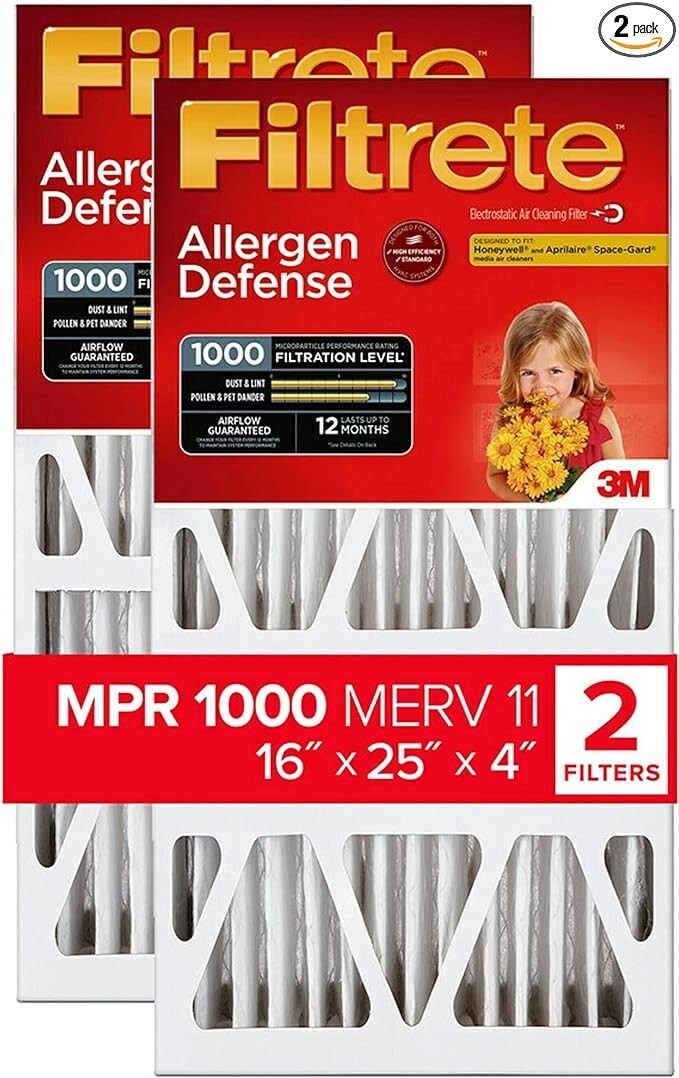 3M Filtrete 16x25x4 Furnace Air Filter, Micro Allergen Defense,MPR 1000 - 2 pack 3M Filtrete 16x25x4 Furnace Air Filter, Micro Allergen Defense,MPR 1000 - 2 pack