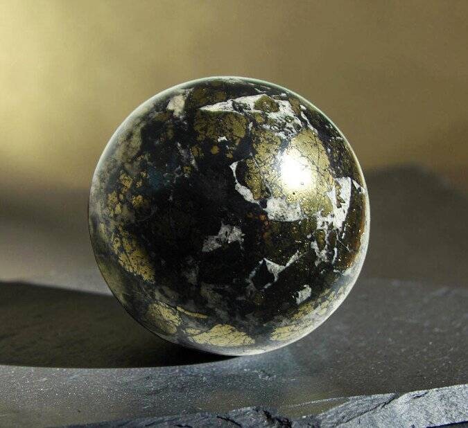 2.2in 307g RARE Covellite Pyrite Crystal Sphere Peru Manifestation Past Lives 10
