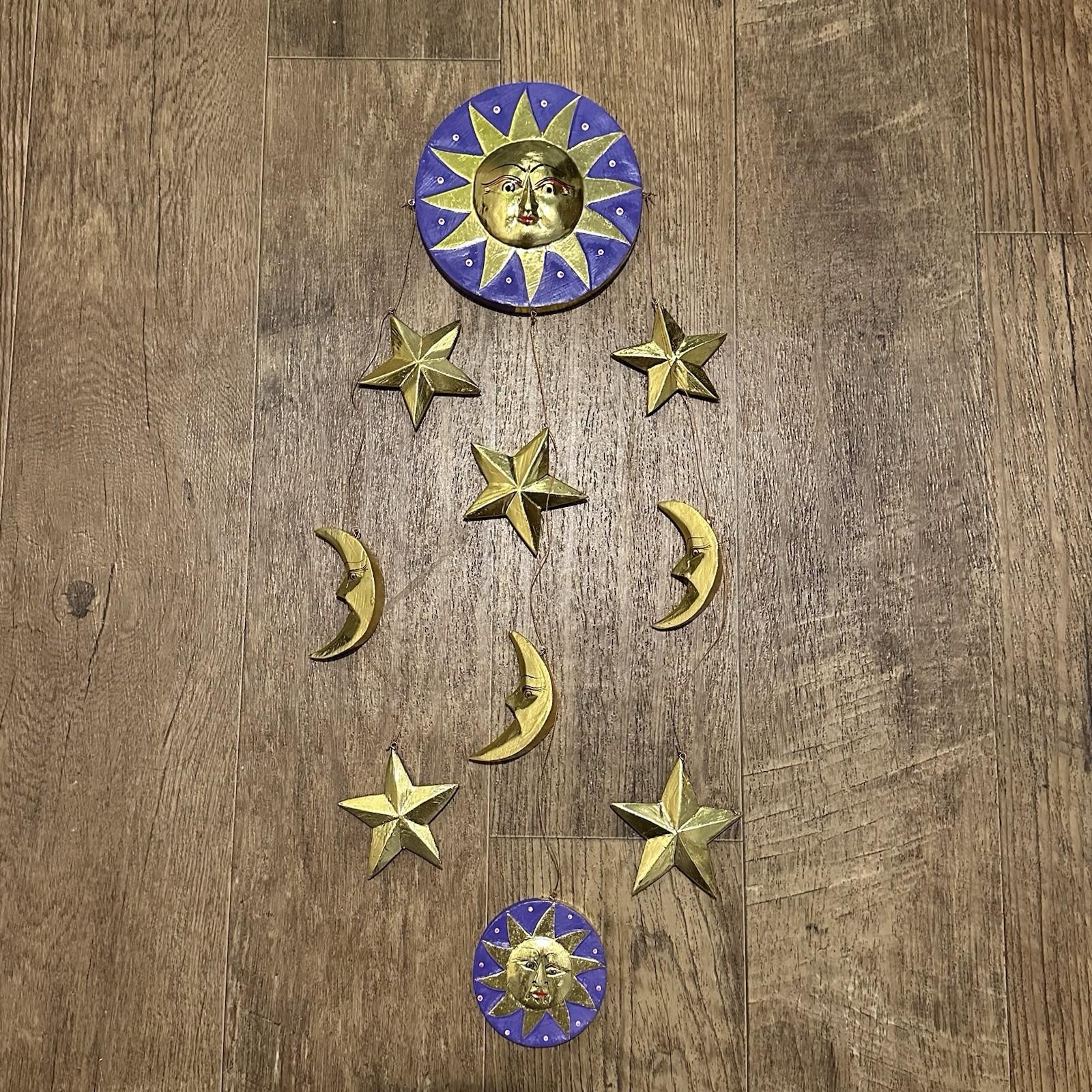 Vintage 90s Celestial Sun Moon Hanging Mobile Windchime Decor Whimsygoth Gold