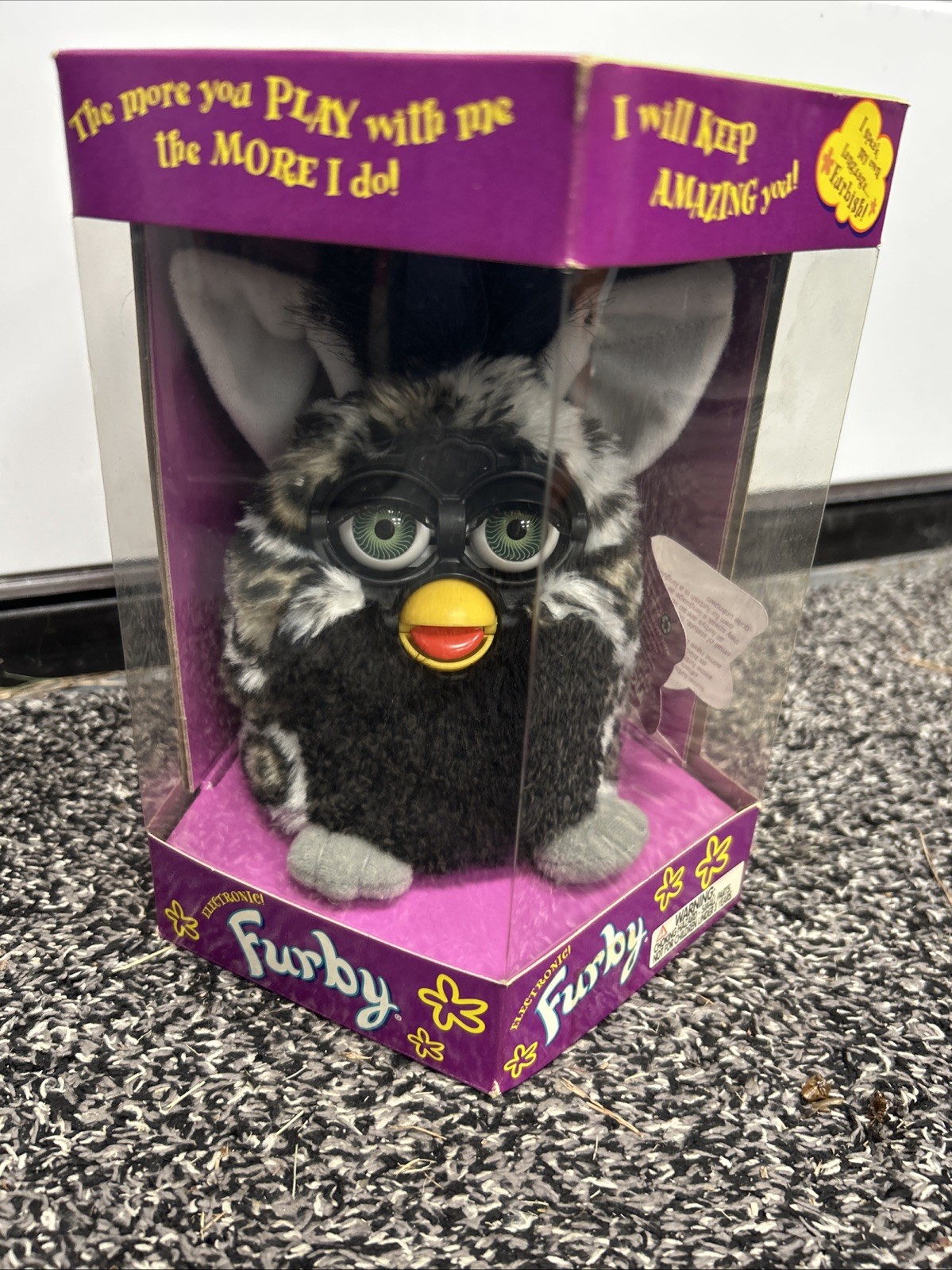 NIB Sealed Vintage Black and Grey Leopard Furby 1998 NIB Sealed Vintage Black and Grey Leopard Furby 1998