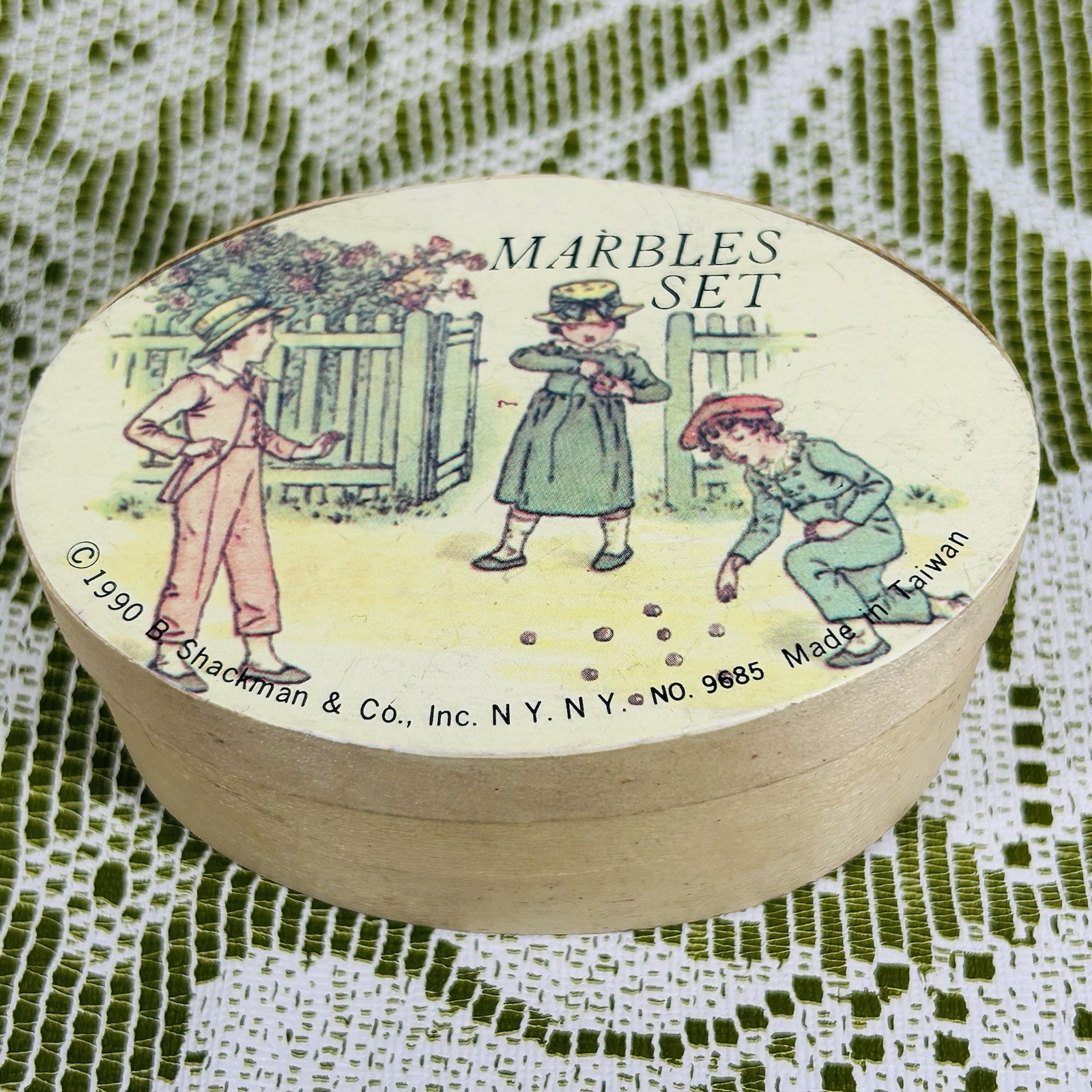 Vtg NEW 1990 B. Shackman Marbles Set Oval Box No. 9685 Victorian Lithograph Game Vtg NEW 1990 B. Shackman Marbles Set Oval Box No. 9685 Victorian Lithograph Game