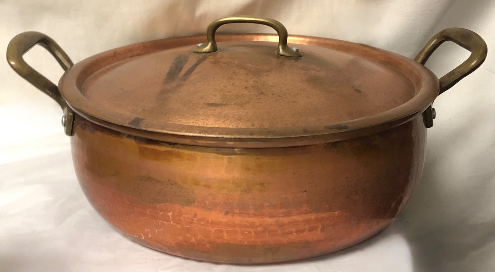 RUFFONI VNTG HISTORIA HAMMERED COPPER COVERED CHEF POT 4.5 QT GREAT PATINA ITALY