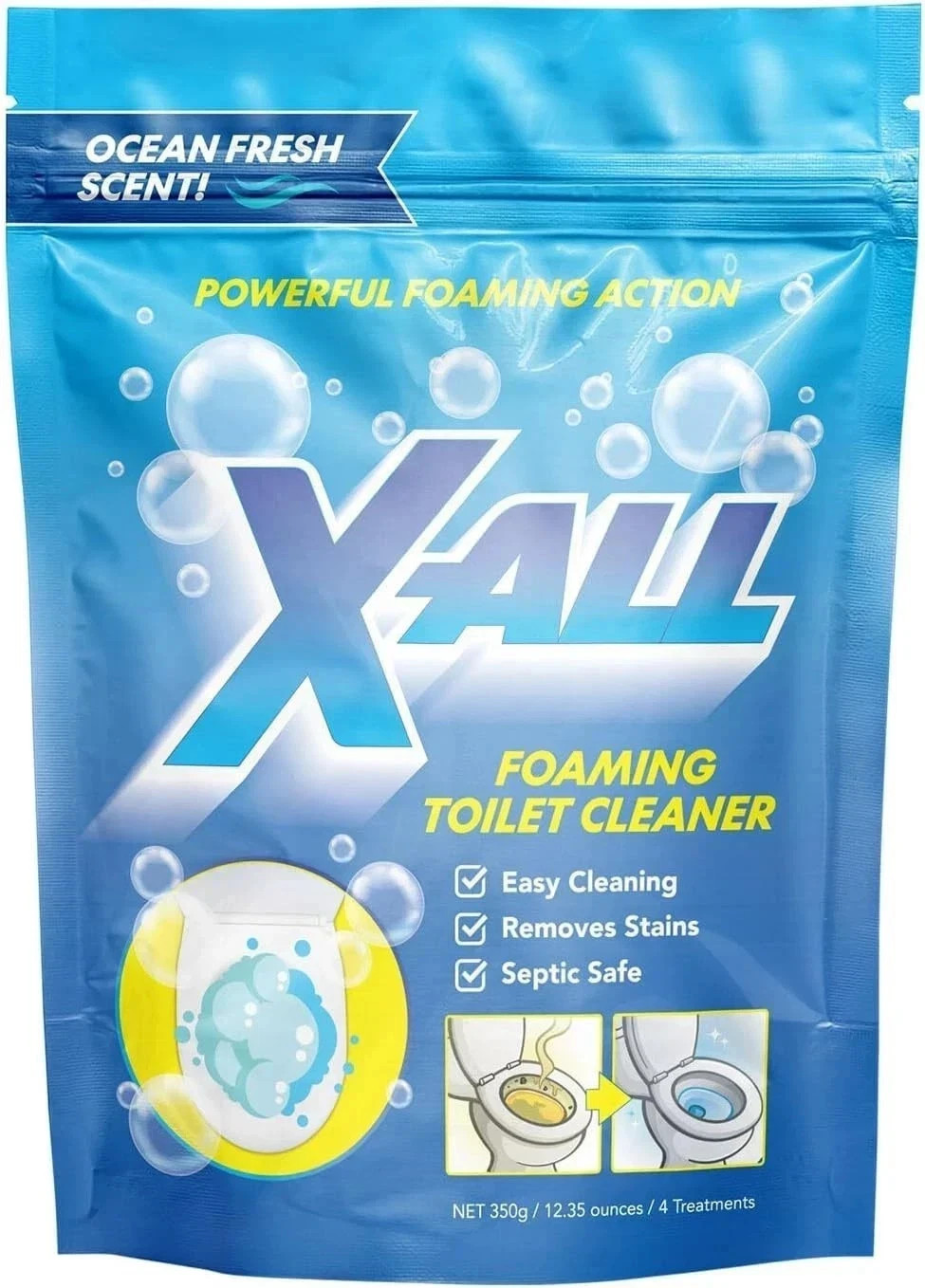 X-ALL Foaming Toilet Cleaner, Self-Activating Powder for Deep Cleaning,...