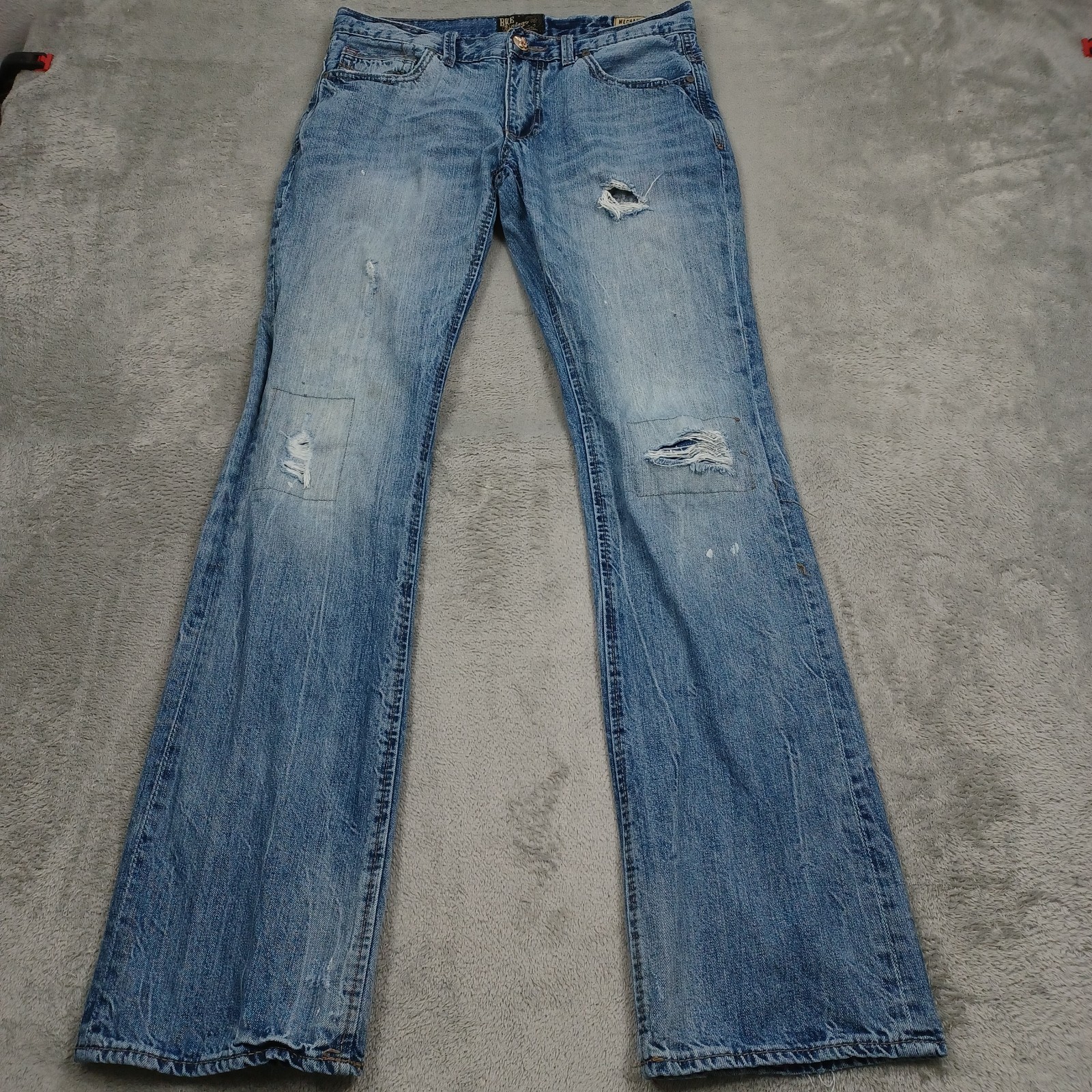 BKE Jeans Mens 30x34 Blue Denim Mechanic Distressed Workwear Light Wash