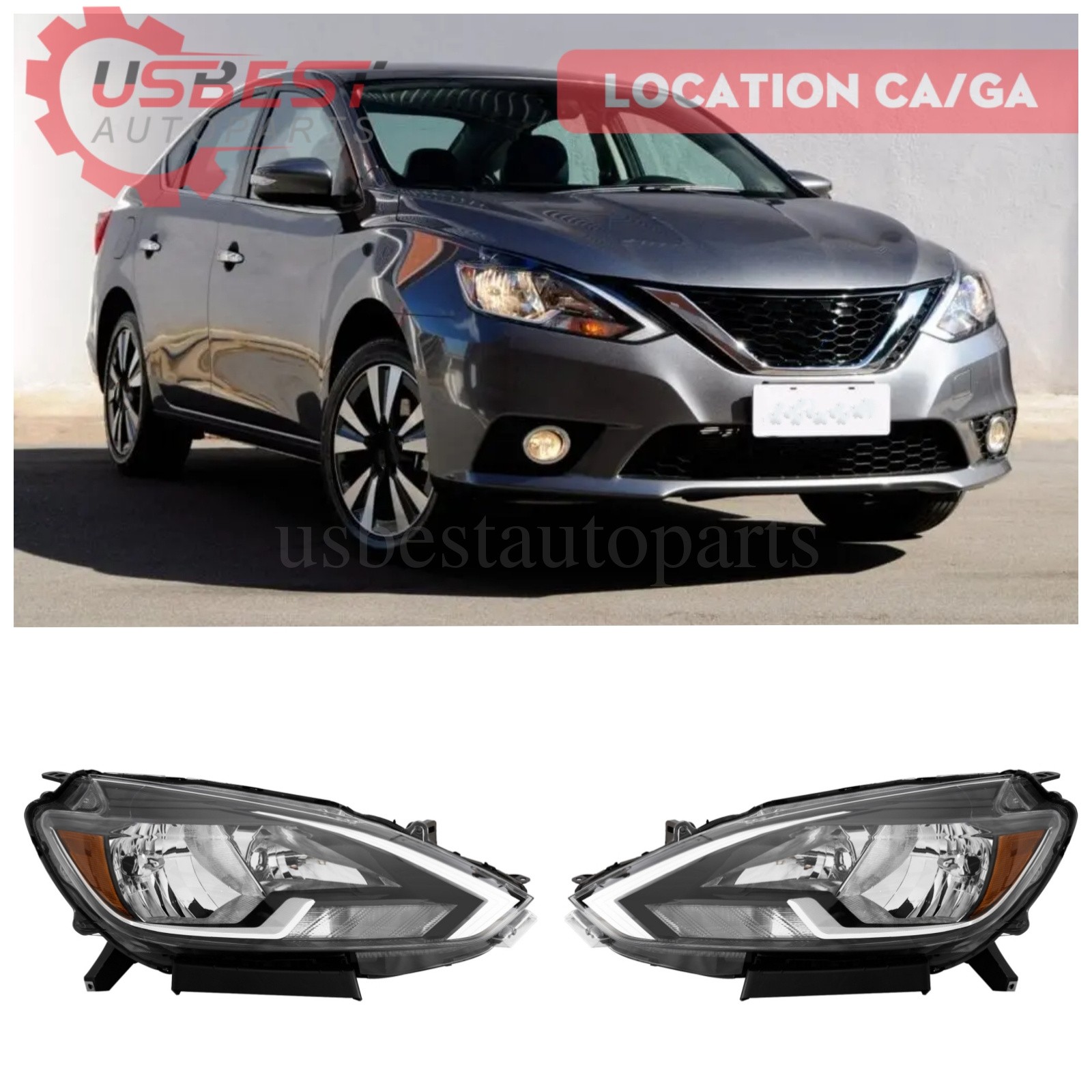 FOR 2016-2019 Nissan Sentra w/ Halogen Headlights Assembly Left & Right LH RH