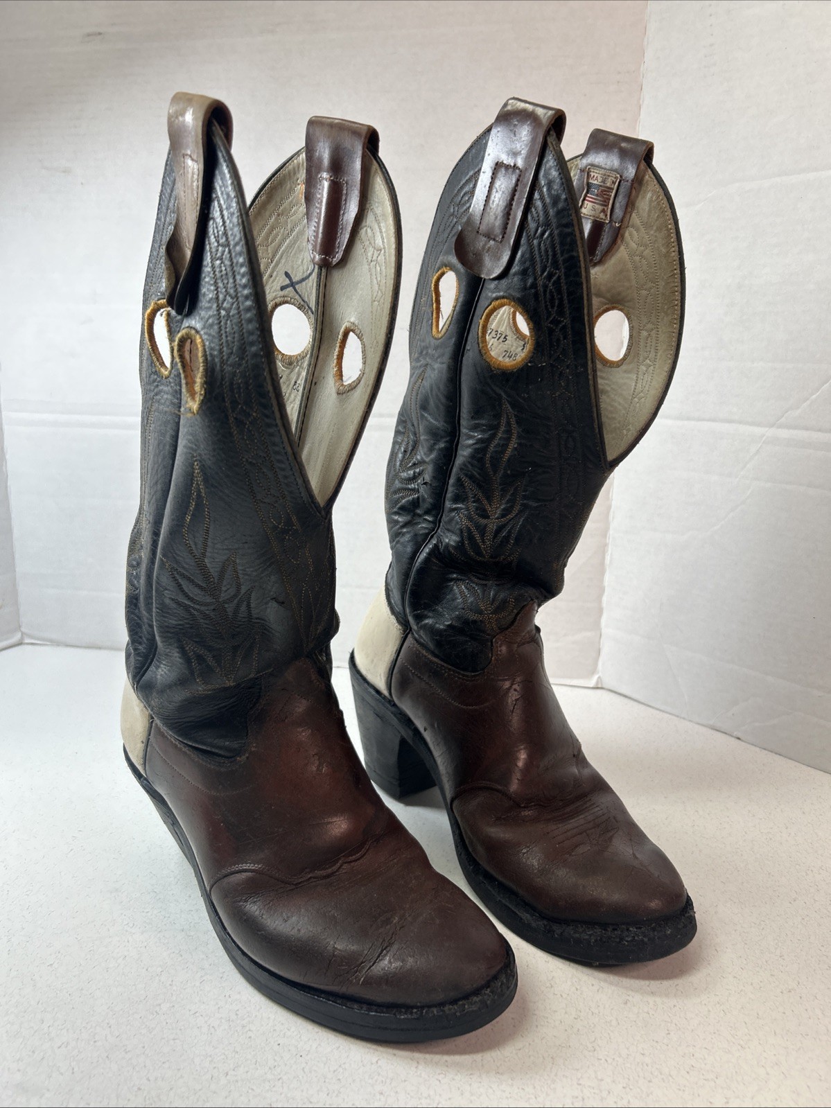 Vintage Olathe Men\'s Leather Cowboy Western Boots USA Rodeo Buckaroo Size 9