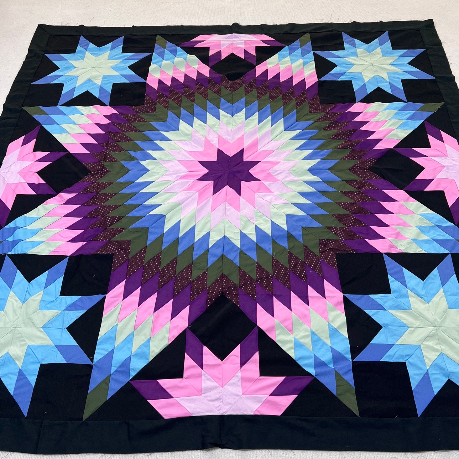 Black Texas Lone Star Handmade Cotton Queen Patchwork quilt top/topper