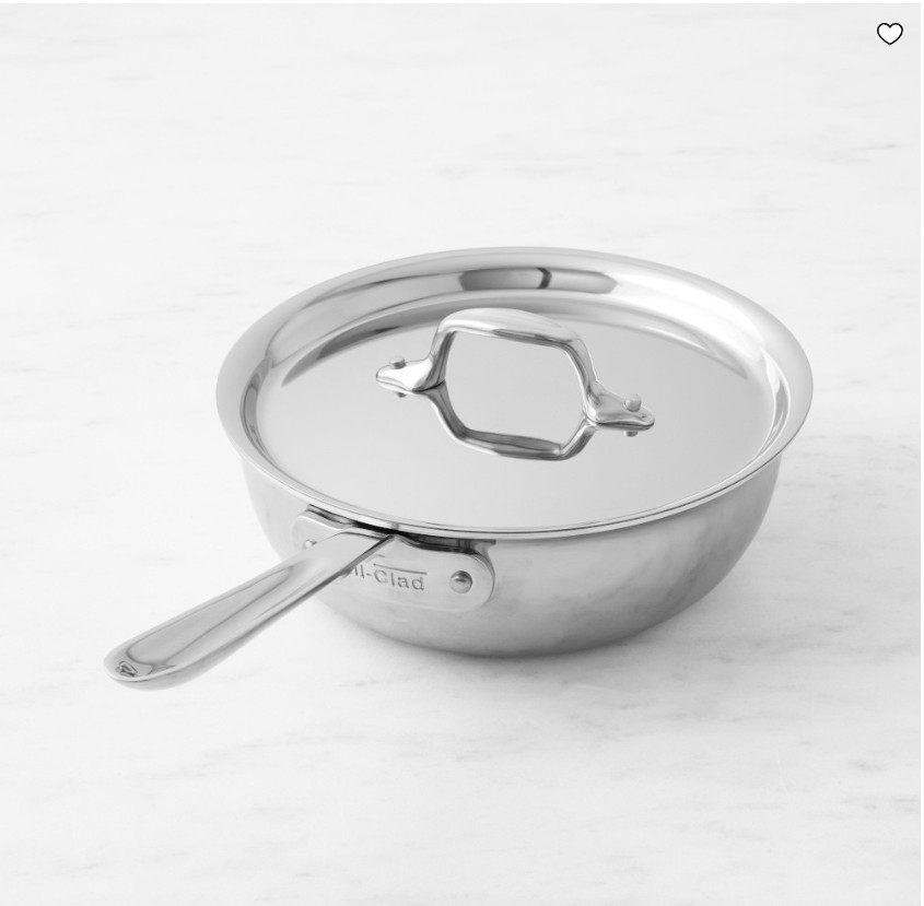 All-Clad D3 Tri-Ply Stainless Steel Saucier Pan Saucepan Cookware Pot All-Clad D3 Tri-Ply Stainless Steel Saucier Pan Saucepan Cookware Pot