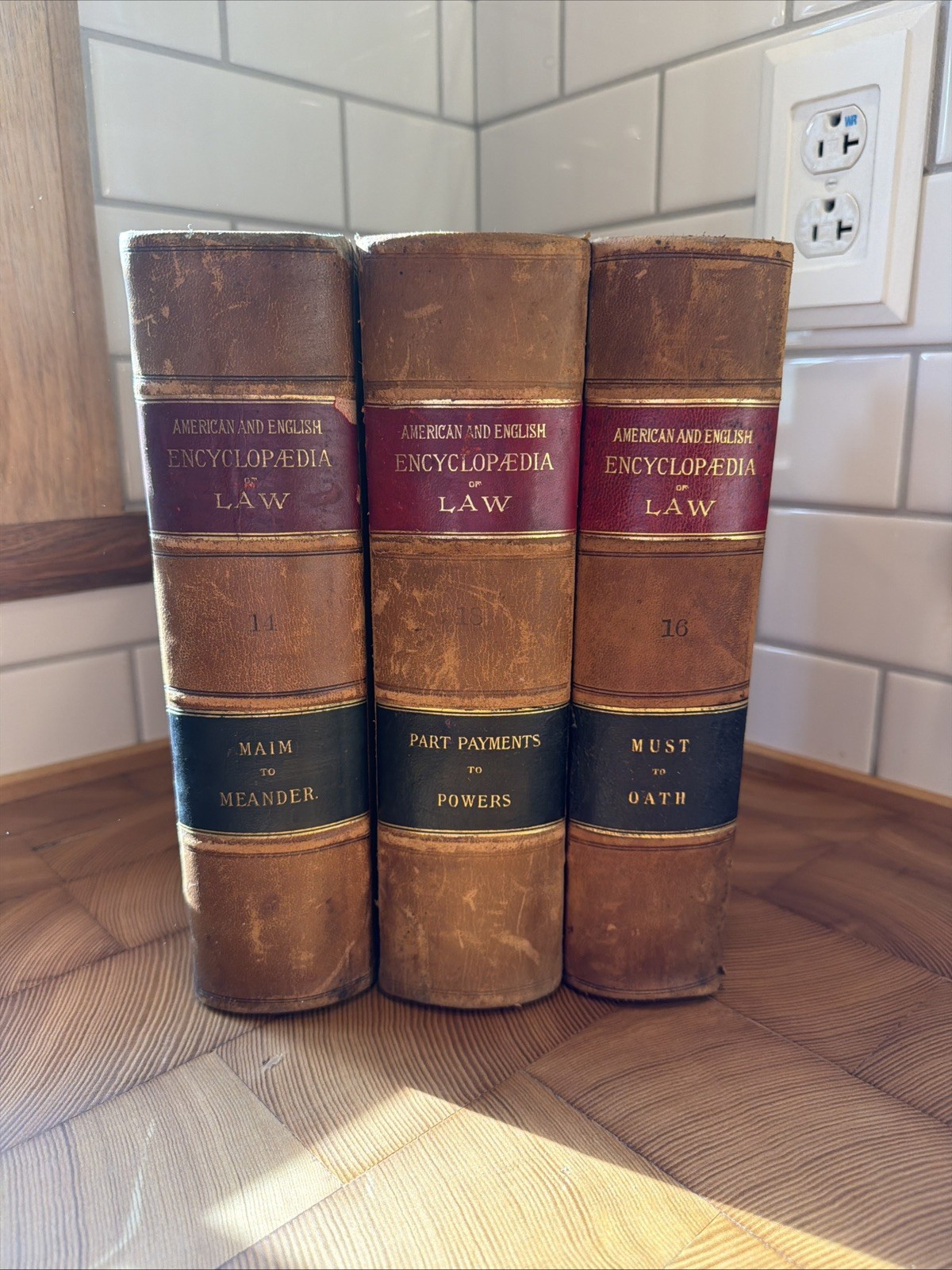 Lot of 3 Antique Leather Bound Law Books maim , oath, powers. RARE Lot of 3 Antique Leather Bound Law Books maim , oath, powers. RARE