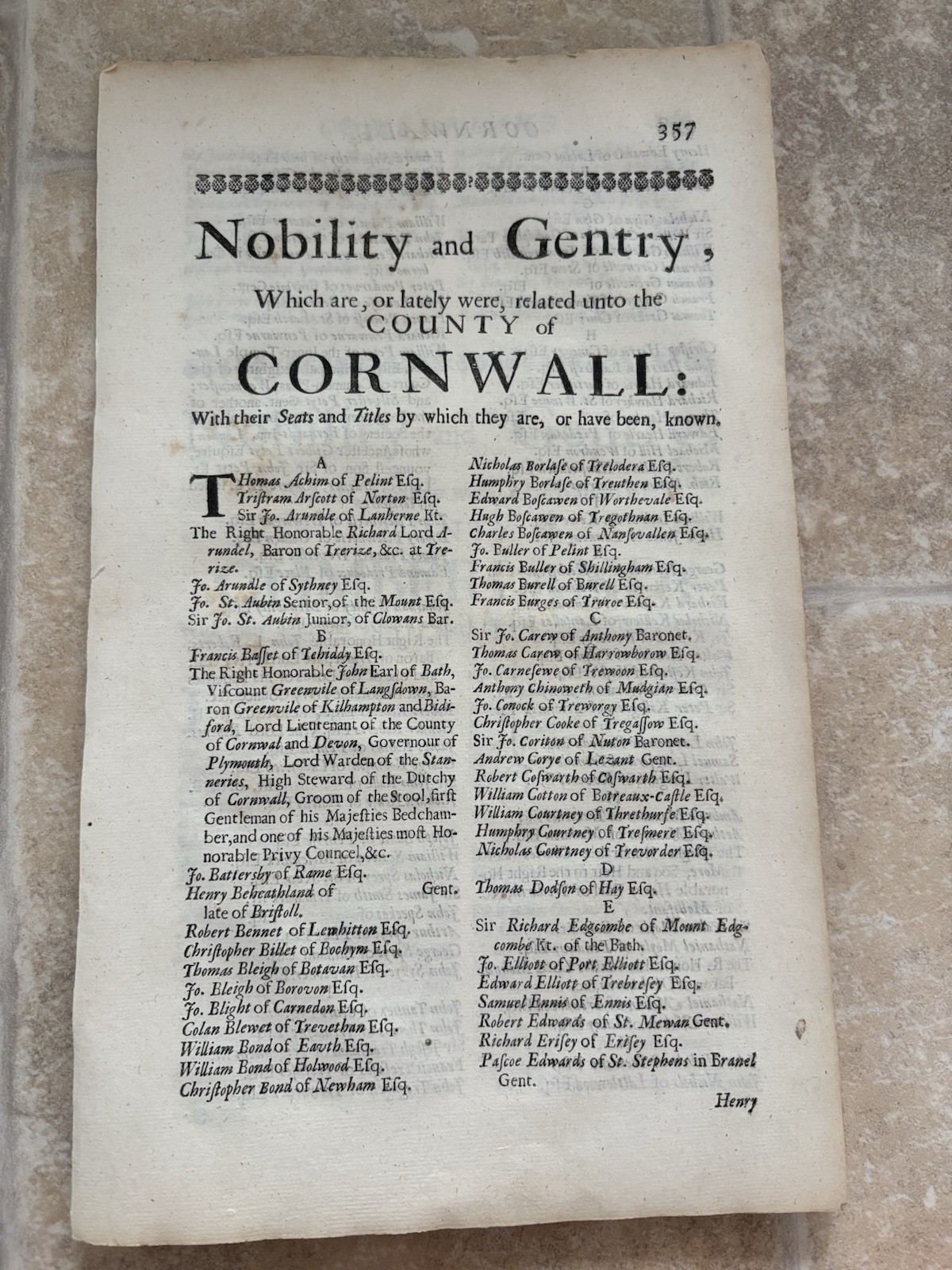 Rare Antique 1673 Book Pages Nobility Gentry Richard Blome Britannia Counties UK Rare Antique 1673 Book Pages Nobility Gentry Richard Blome Britannia Counties UK