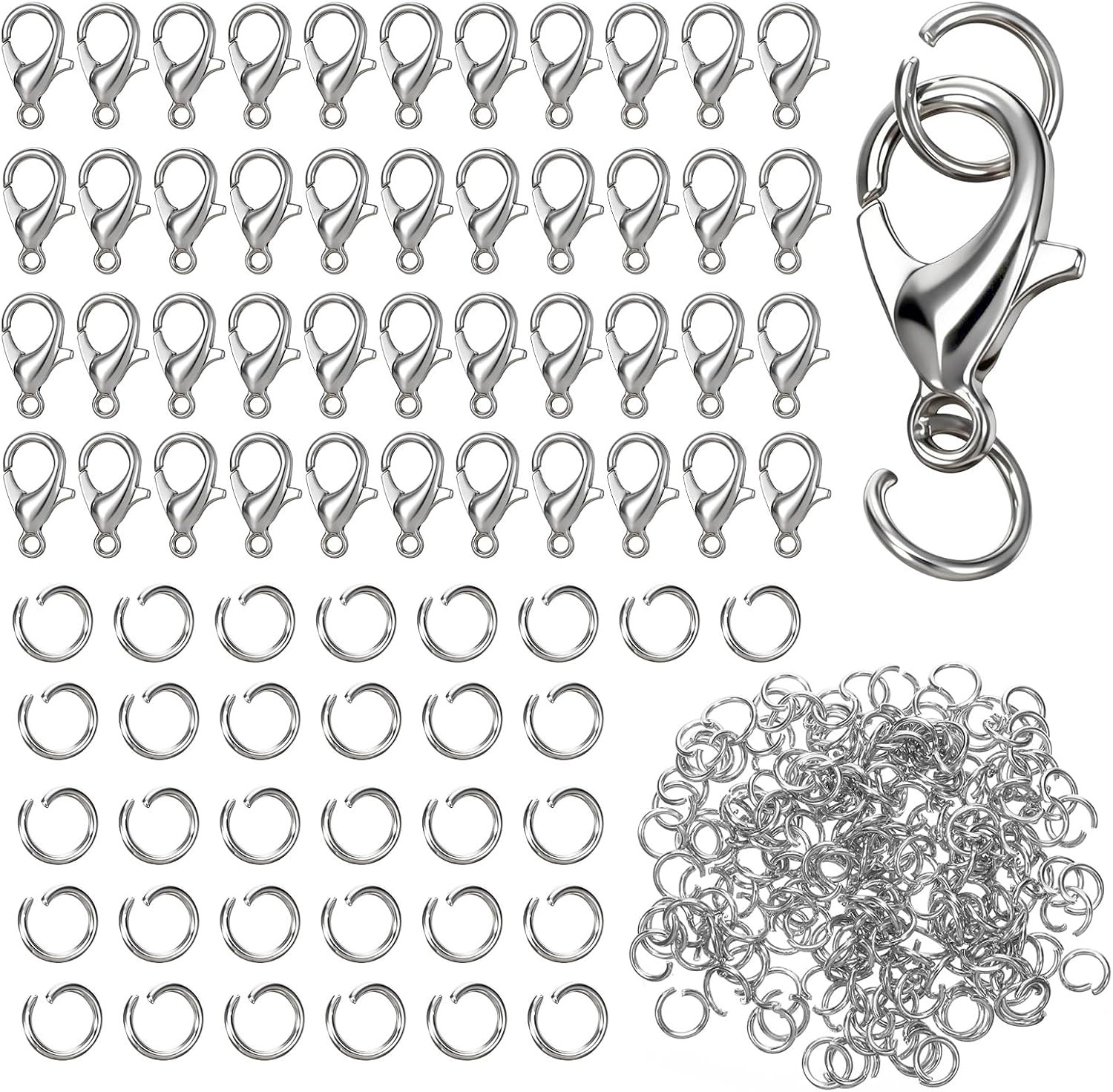 300PCS Stainless Steel Lobster Clasp Jump Rings Set Jewelry Making Supplies 300PCS Stainless Steel Lobster Clasp Jump Rings Set Jewelry Making Supplies