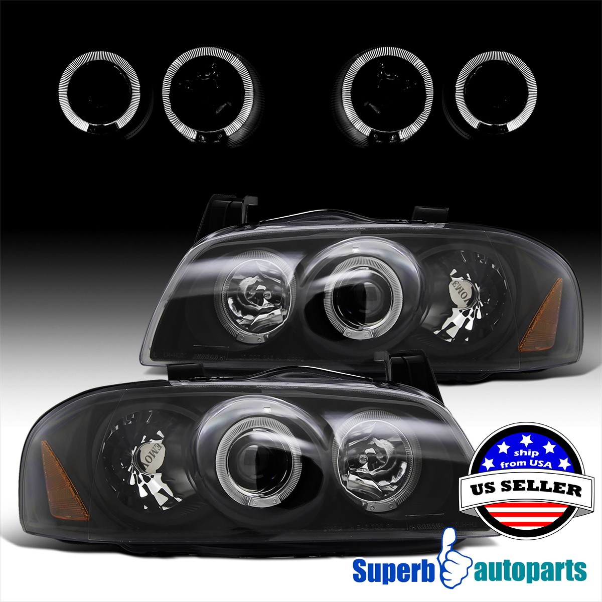Fit 2004-2006 Sentra 04-06 Halo Projector Headlights Head Lamp Black Pair Fit 2004-2006 Sentra 04-06 Halo Projector Headlights Head Lamp Black Pair