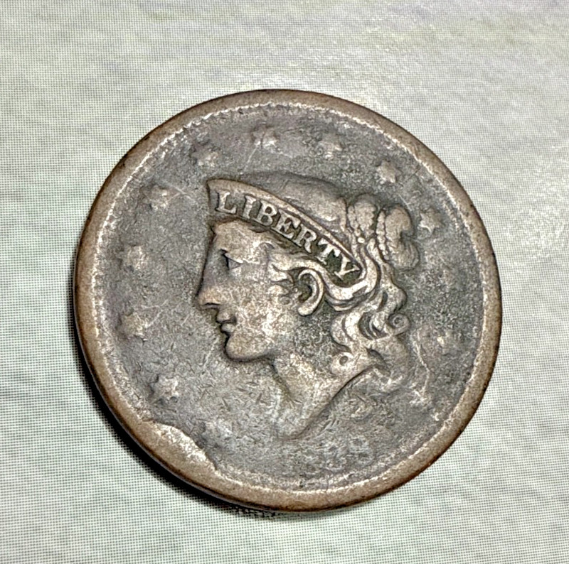 1838 Coronet Head Large Cent Grade G-4 (Good 8) VHTF