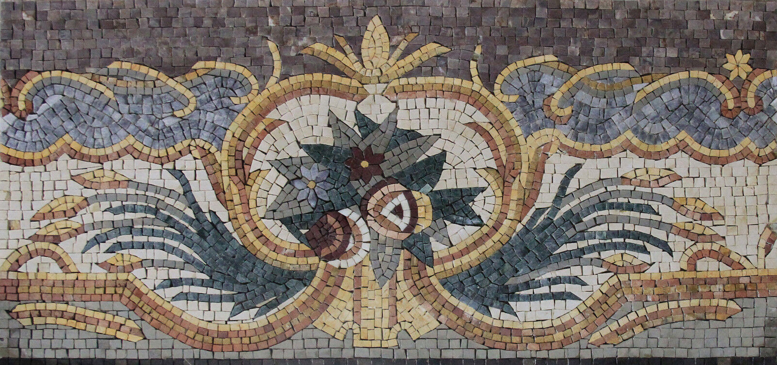 Floral Symmetrical Pattern Border Frame Design Marble Mosaic