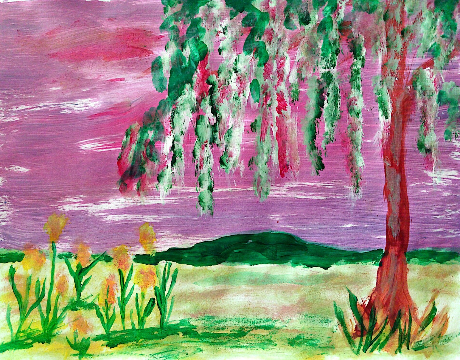 Mossy Tree Modern Original Colorful Signed Paper Acrylic Wall Art BACH 11x14