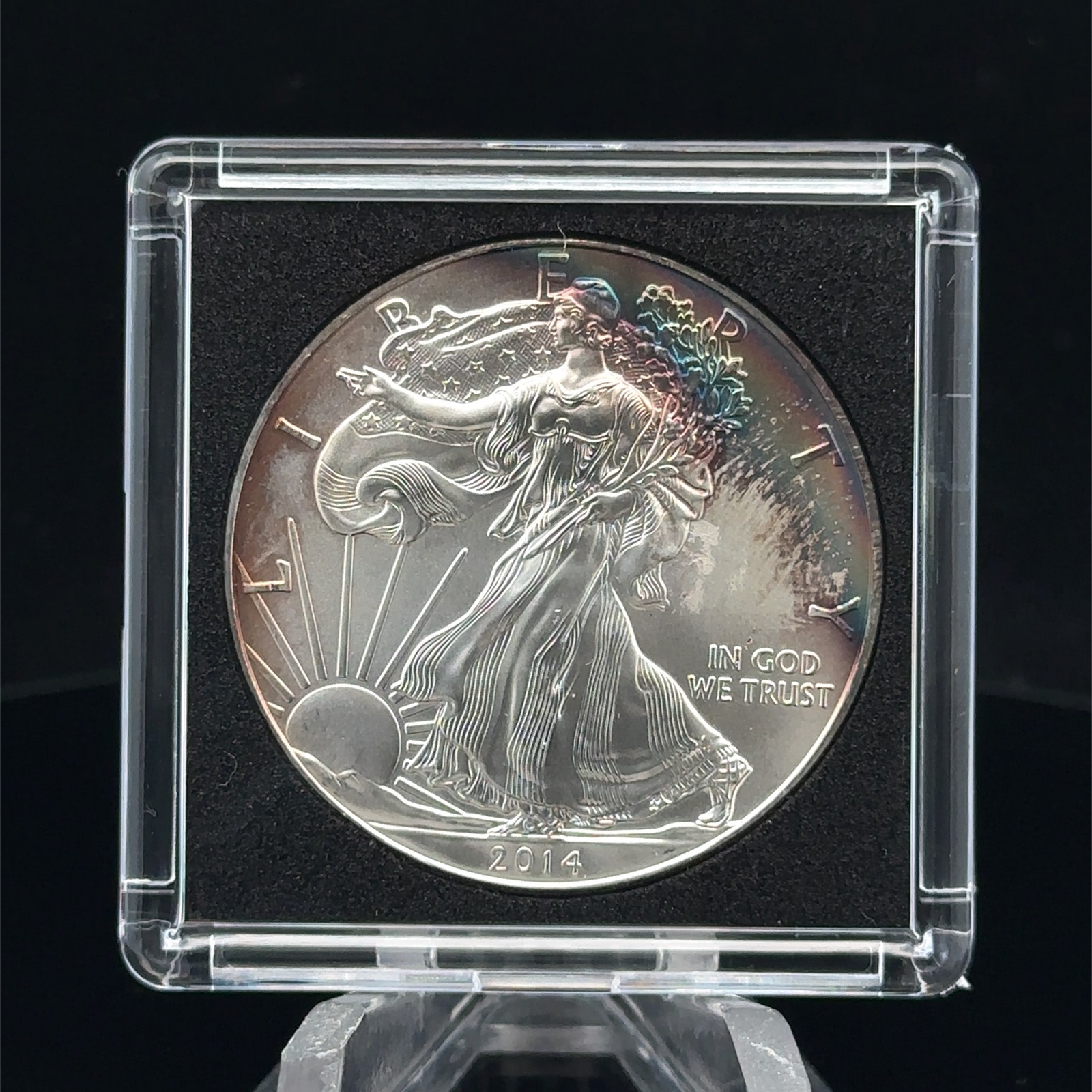 2014 American Silver Eagle 1 oz .999 Fine Silver Coin Uncirculated Rainbow toned