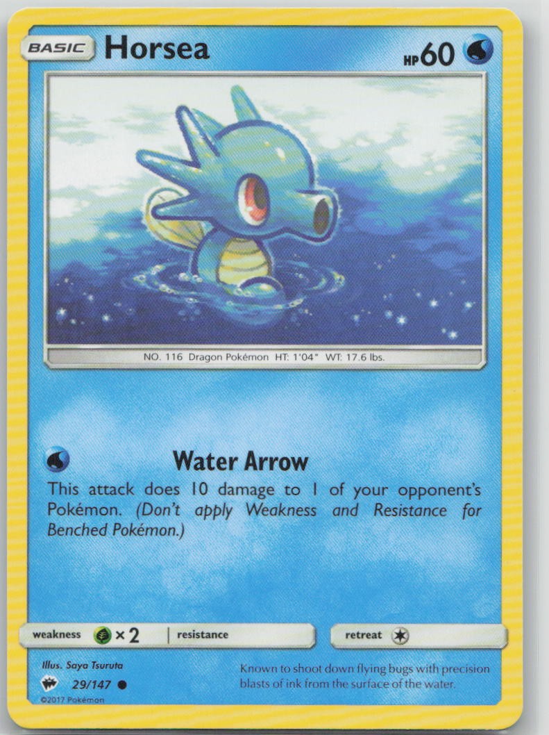 Horsea 29/147 Common Burning Shadows Pokemon Near Mint Horsea 29/147 Common Burning Shadows Pokemon Near Mint