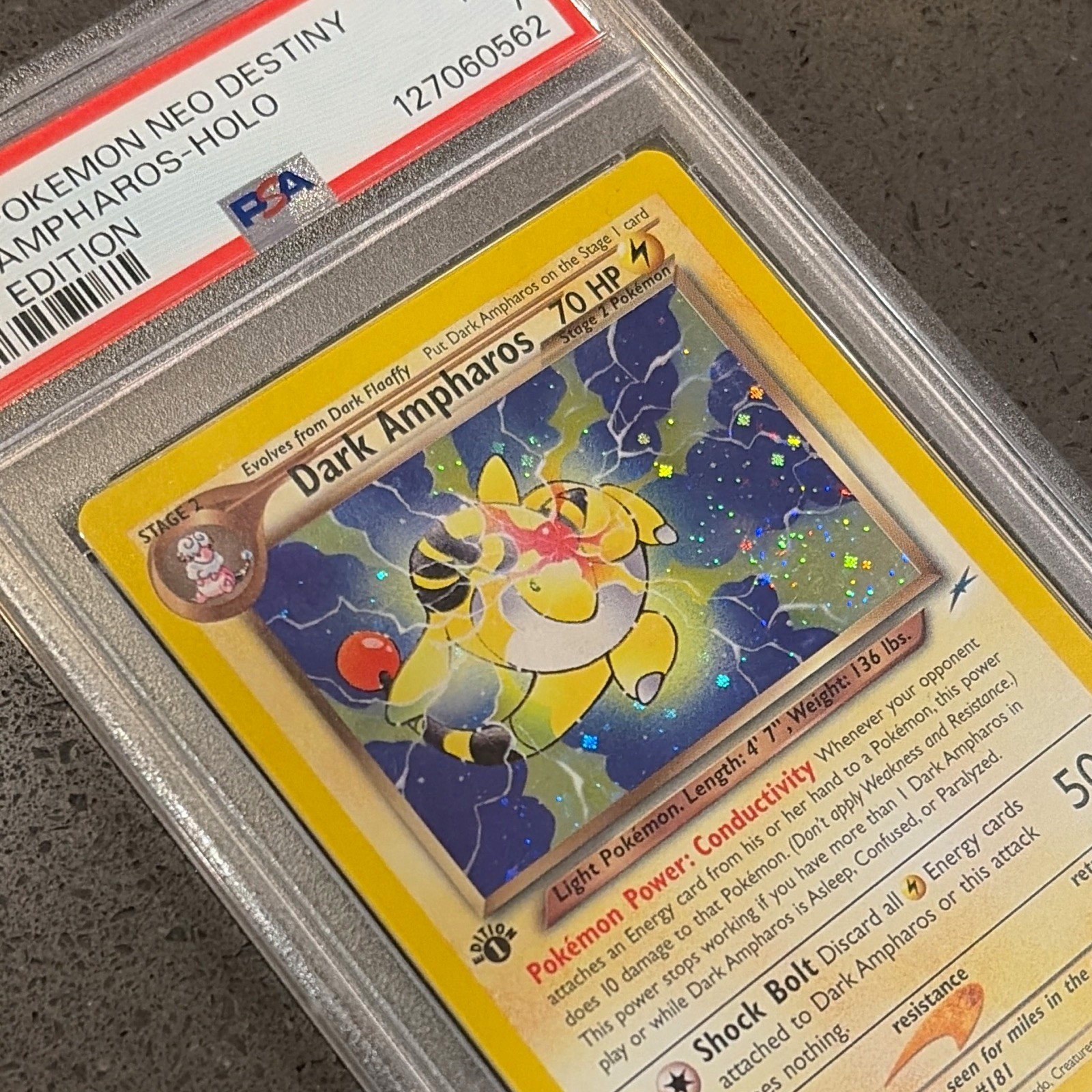 Pokémon TCG Dark Ampharos 1/105 Neo Destiny Holo 1st Ed PSA 7 Near Mint Swirl 🌀 Pokémon TCG Dark Ampharos 1/105 Neo Destiny Holo 1st Ed PSA 7 Near Mint Swirl 🌀