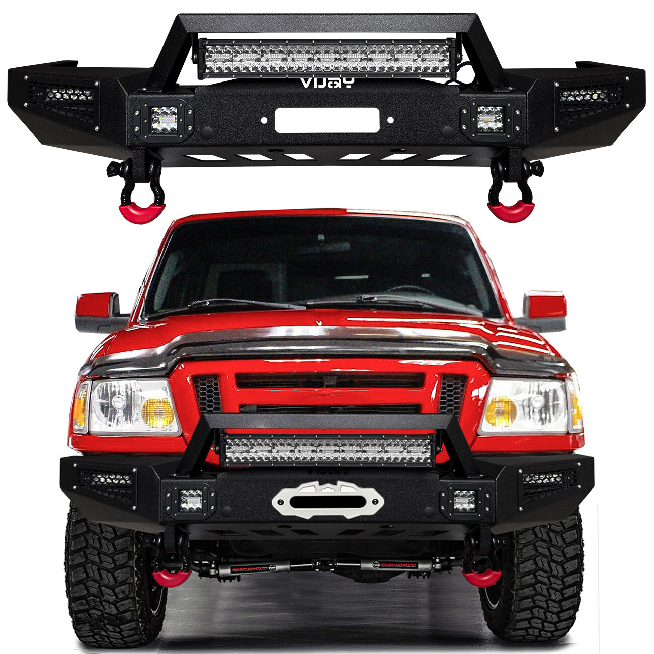 Vijay Fit 1998-2011 Ford Ranger Front or Rear Bumper w/Winch Plate & LED Lights