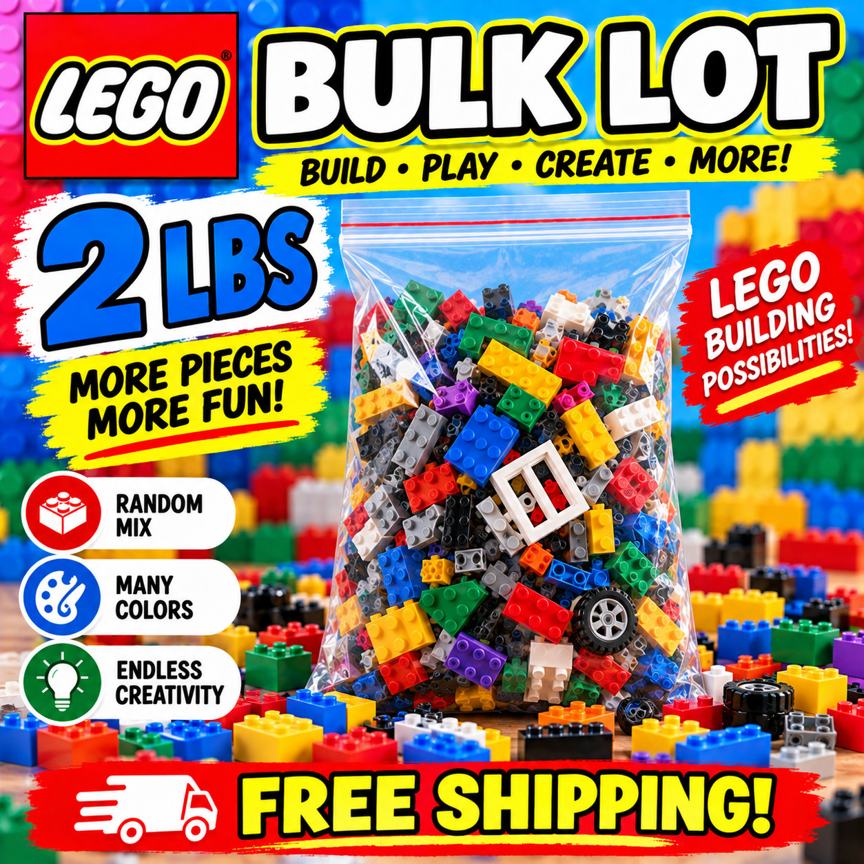 Genuine LEGO Bulk Lot Random Mixed Bricks Parts Pieces Choose 1, 2, 5, 10, 20 LB