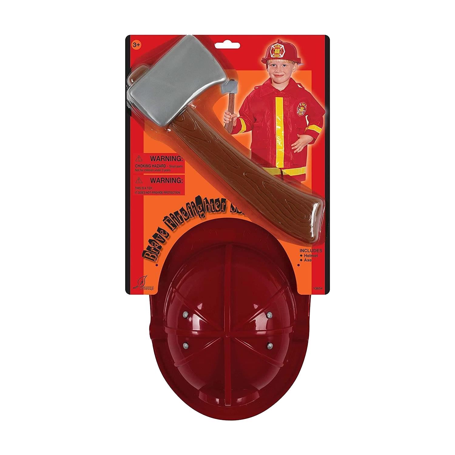 Brave Firefighter Helmet with Axe Pretend Dress-up Fireman Hero Play Set