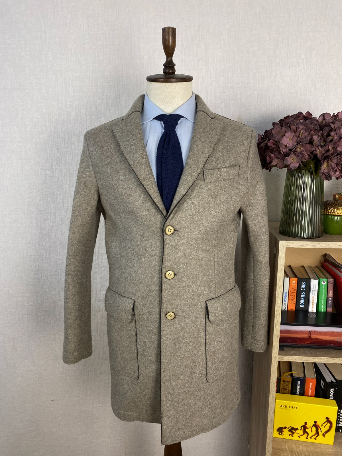 LBM 1911 Beige Wool Mix Unlined Unfinished Edge Italian Overcoat Coat 40 EU 50